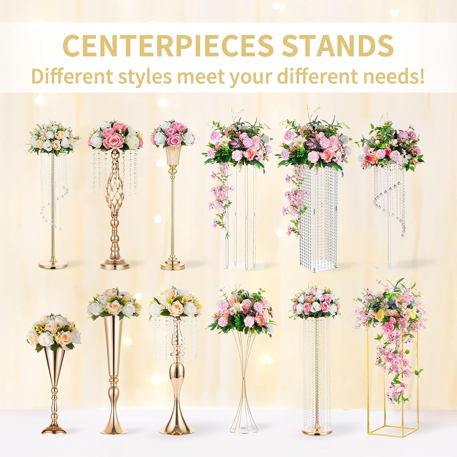 Nuptio Jarrón decorativo de metal con diseño de trompeta para flores, para bodas, centros de mesa, arreglos de flores artificiales para