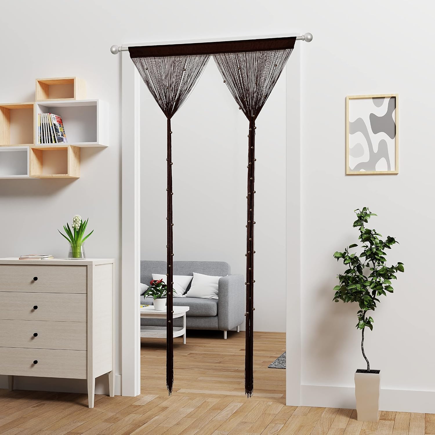Cortinas de cuentas para puerta, cortinas de cuentas para colgar, divisor de habitación, decoración de cuentas, panel de flecos con purpurina,