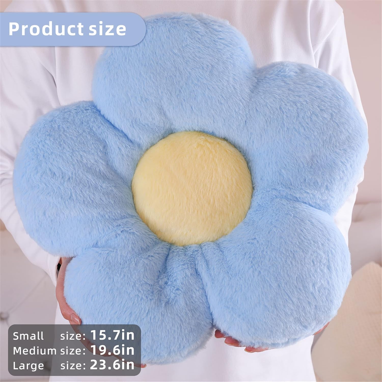Cojín decorativo de flores, almohada decorativa para silla, almohada de felpa para piso (19.6 pulgadas, marrón y blanco)