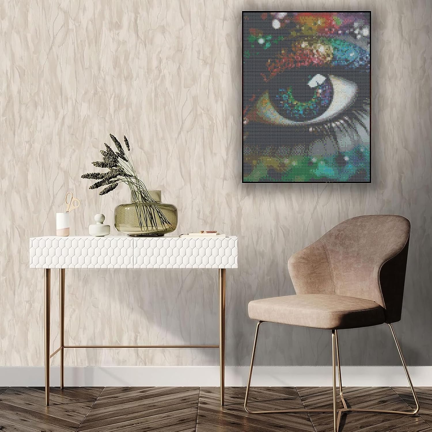 Kit de pintura de diamantes para ojos, kit de arte de diamantes para adultos, 5D encantadores puntos de diamante redondo para la interferencia de