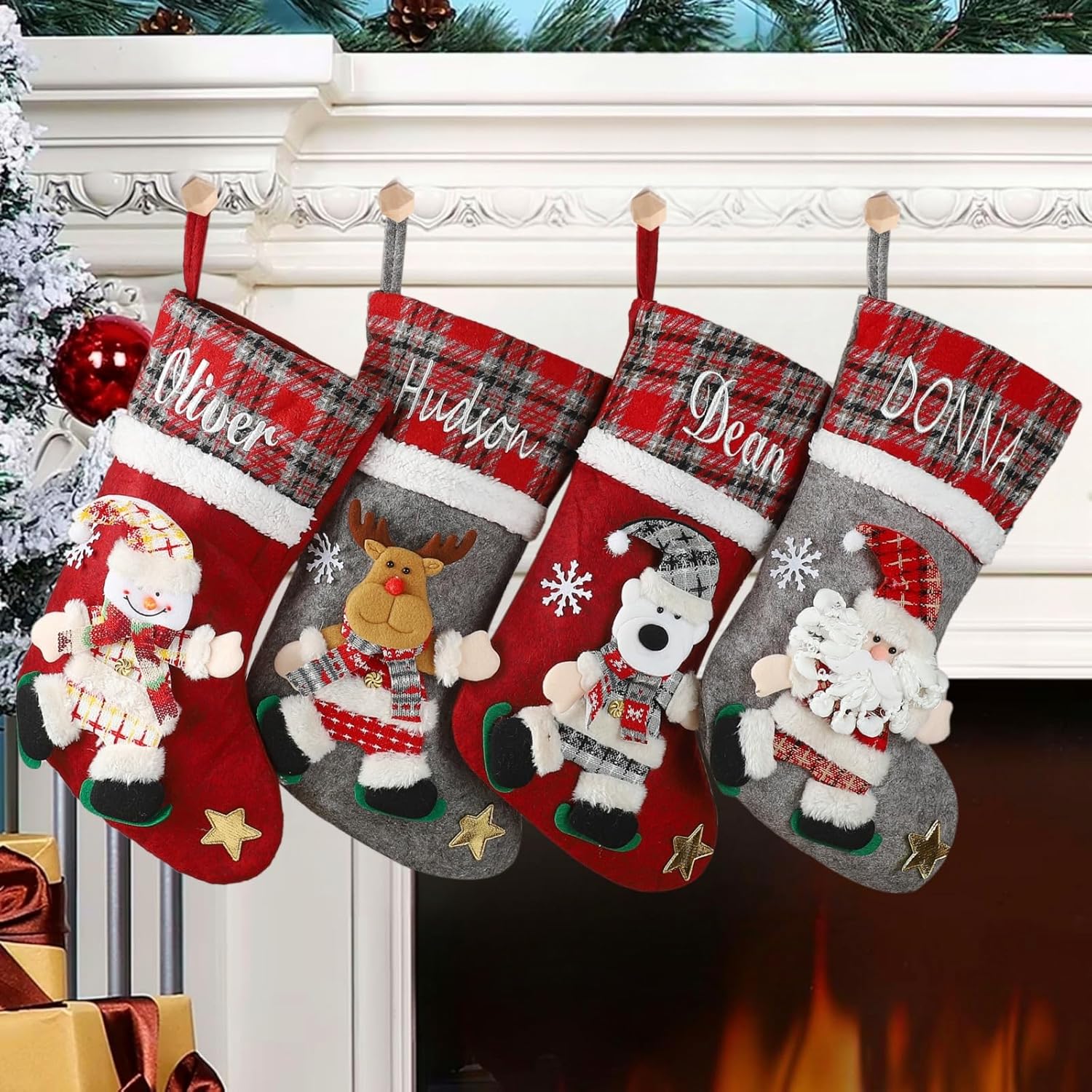 Calcetines de Navidad personalizados, decoración de Navidad 2023, medias de Navidad personalizadas con nombre bordado para la familia, medias