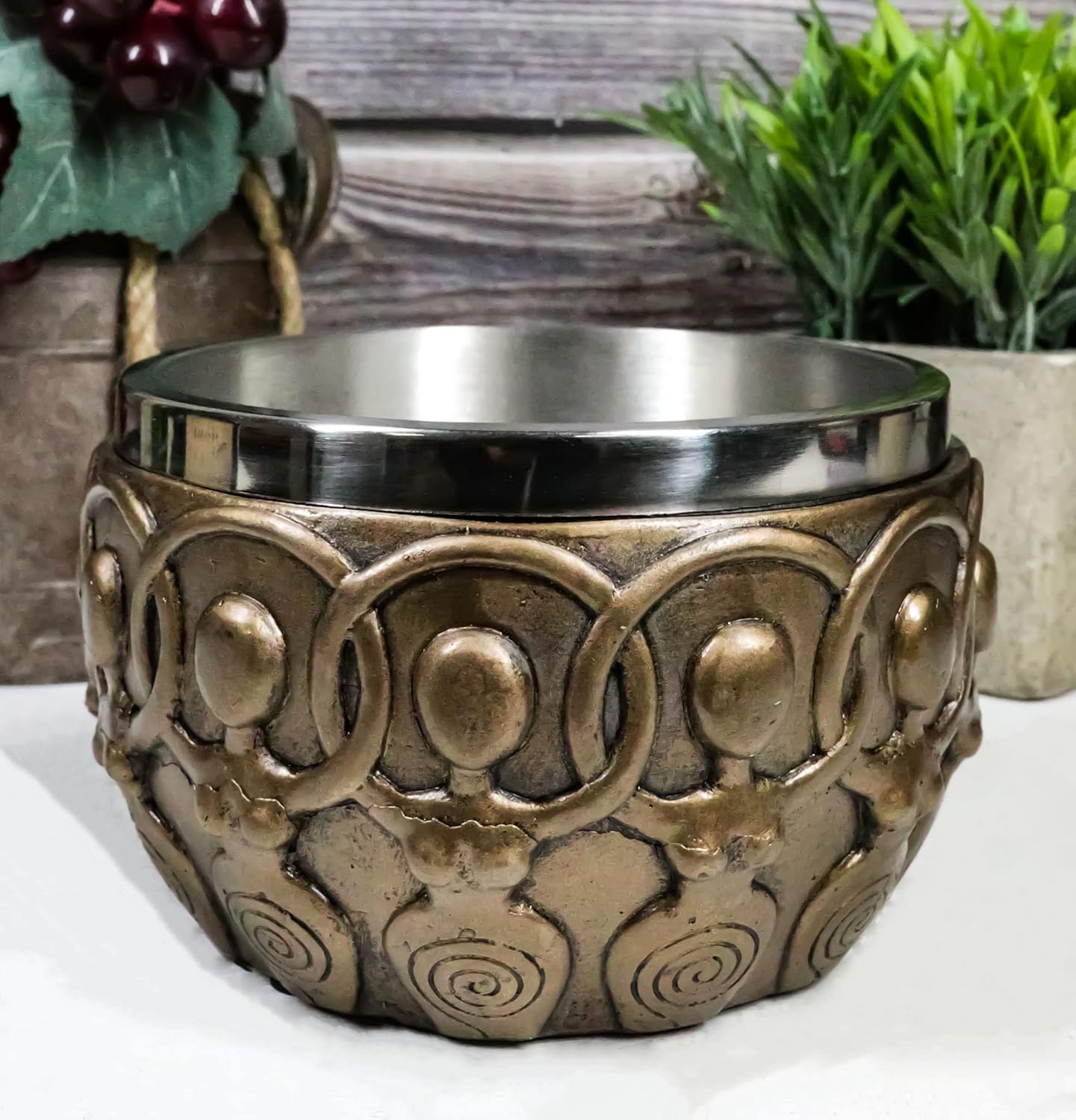 Ebros Gift Wicca Metafísica Energía Positiva Espiritual Divinidad Chamán Espiritual Espiral Triple Diosa Manchas Cuenco Estatuilla Scrying Vessel