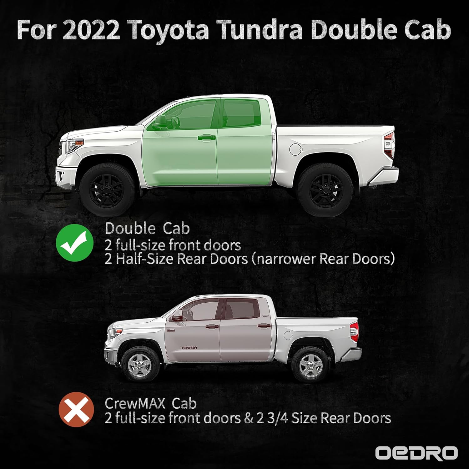 OEDRO Estribos de 6.5 pulgadas compatibles con Toyota Tundra Accessdoble cabina 2022-2024 (2 puertas traseras de tamaño medio), barras Nerf de
