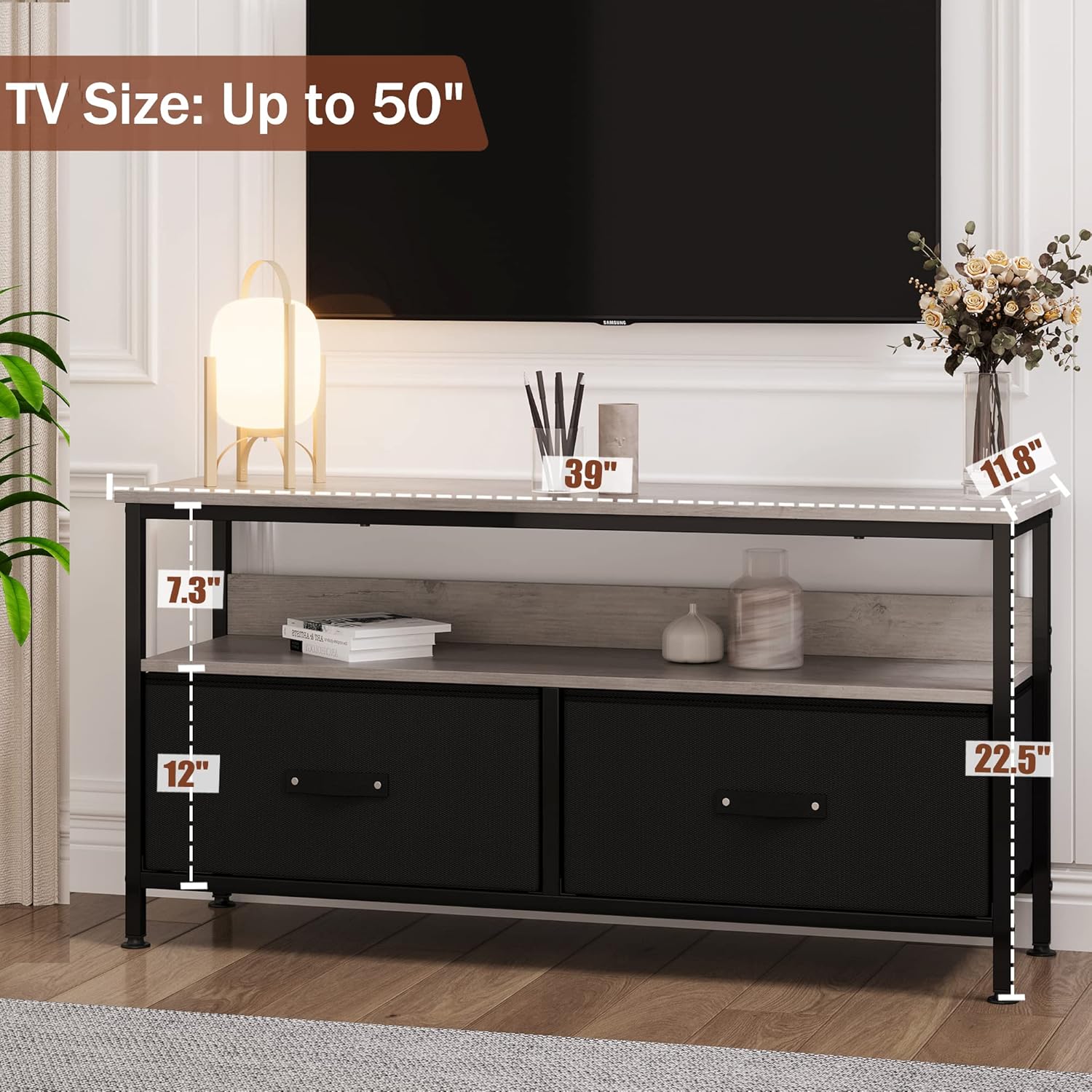 IDEALHOUSE Mueble de TV de 50 pulgadas, centro de entretenimiento con almacenamiento, soporte de TV de 50 pulgadas para dormitorio, soporte de TV