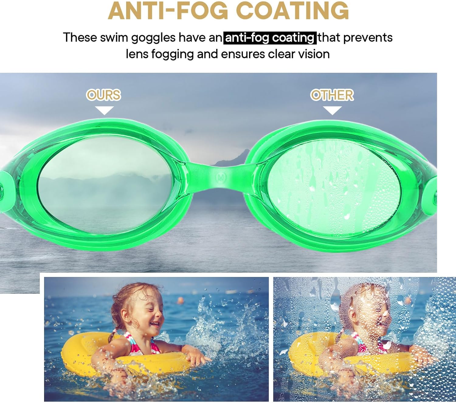 Gafas de natación de silicona coloridas de liberación rápida, antivaho y anti-UV, para adultos y jóvenes, con bolsa impermeable