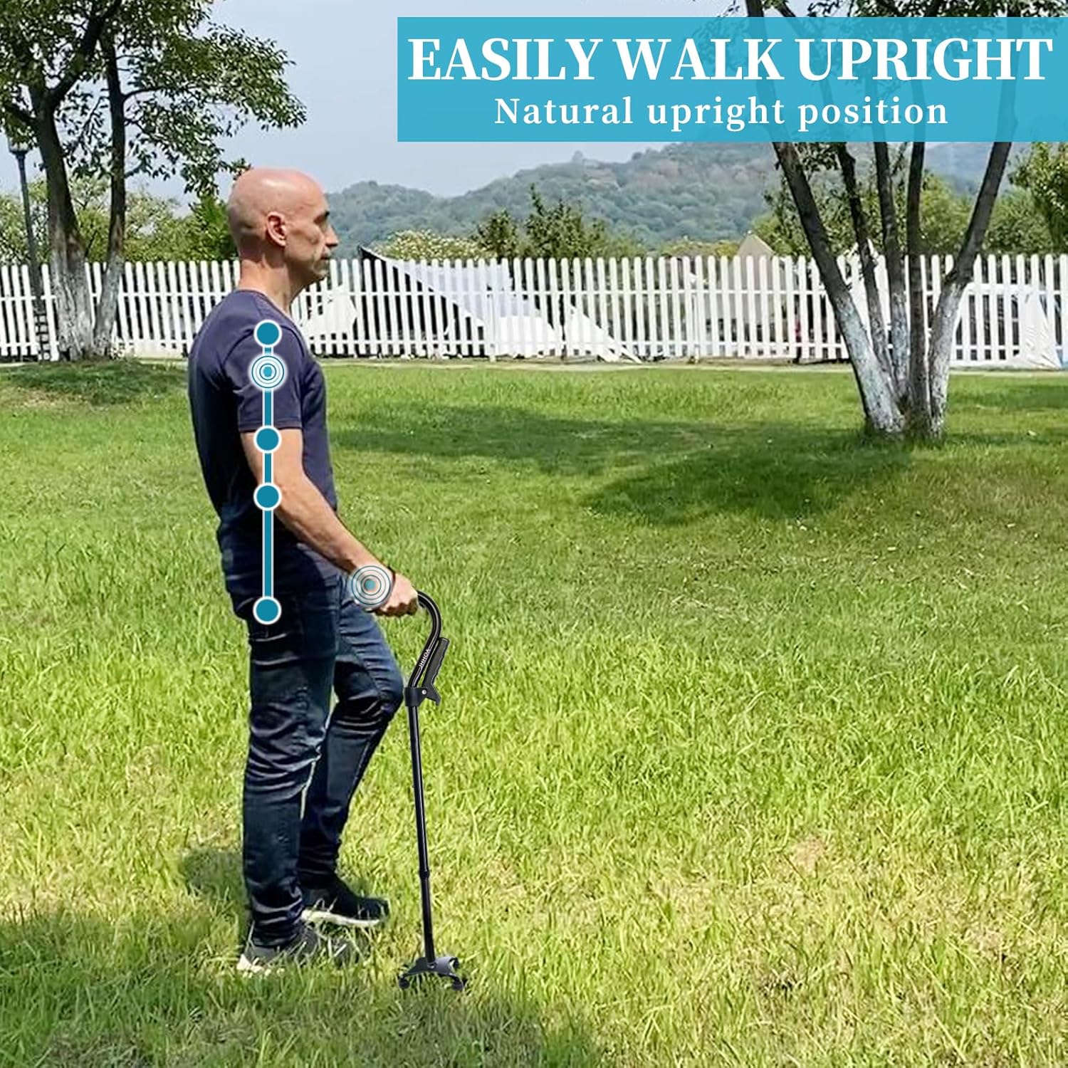 AOHHL Bastón plegable y ajustable para hombres y mujeres y personas mayores, ligero y resistente con base de 4 puntas para mayor equilibrio de