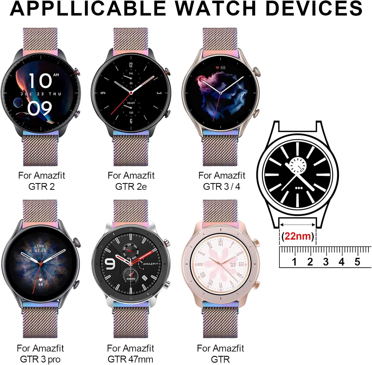 Wanme Correa de metal para Amazfit GTR 4  GTR 3 Pro  GTR 3  GTR 2e  GTR 2  GTR 1.850 in reloj inteligente de 1.772 pulgadas de liberación rápida de