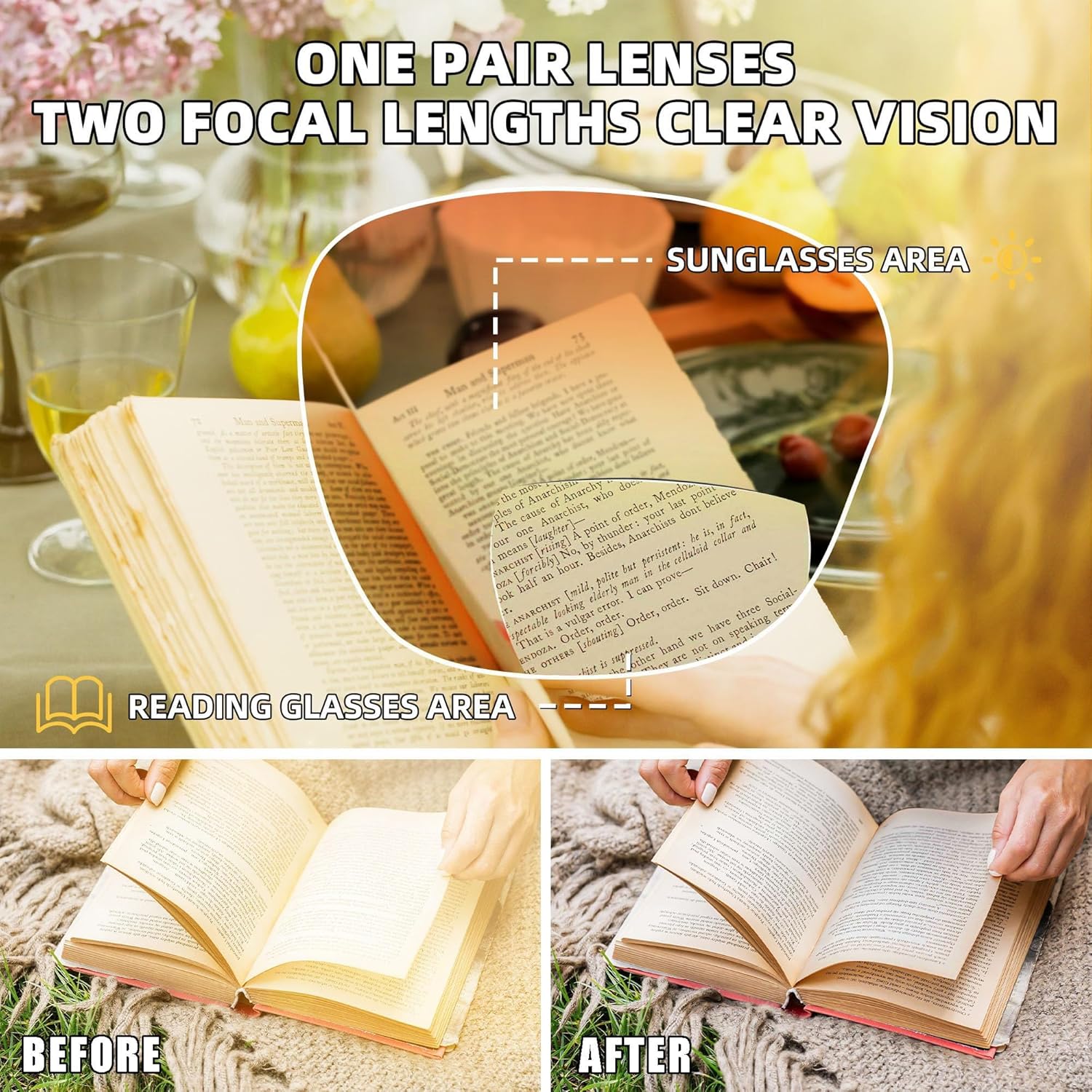 JM Lentes de sol bifocales de lectura para mujer, de gran tamaño, para lectura al aire libre, protección UV400