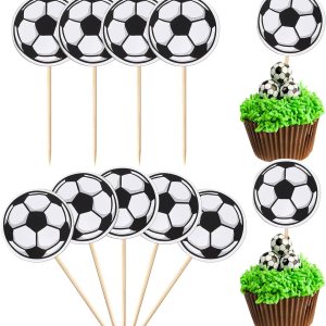 Paquete de 40 adornos para balones de fútbol para cupcakes, temática deportiva, palillos de dientes de comida para baby shower, decoración de Paquete de 40 adornos para balones de fútbol para cupcakes, temática deportiva, palillos de dientes de comida para baby shower, decoración de