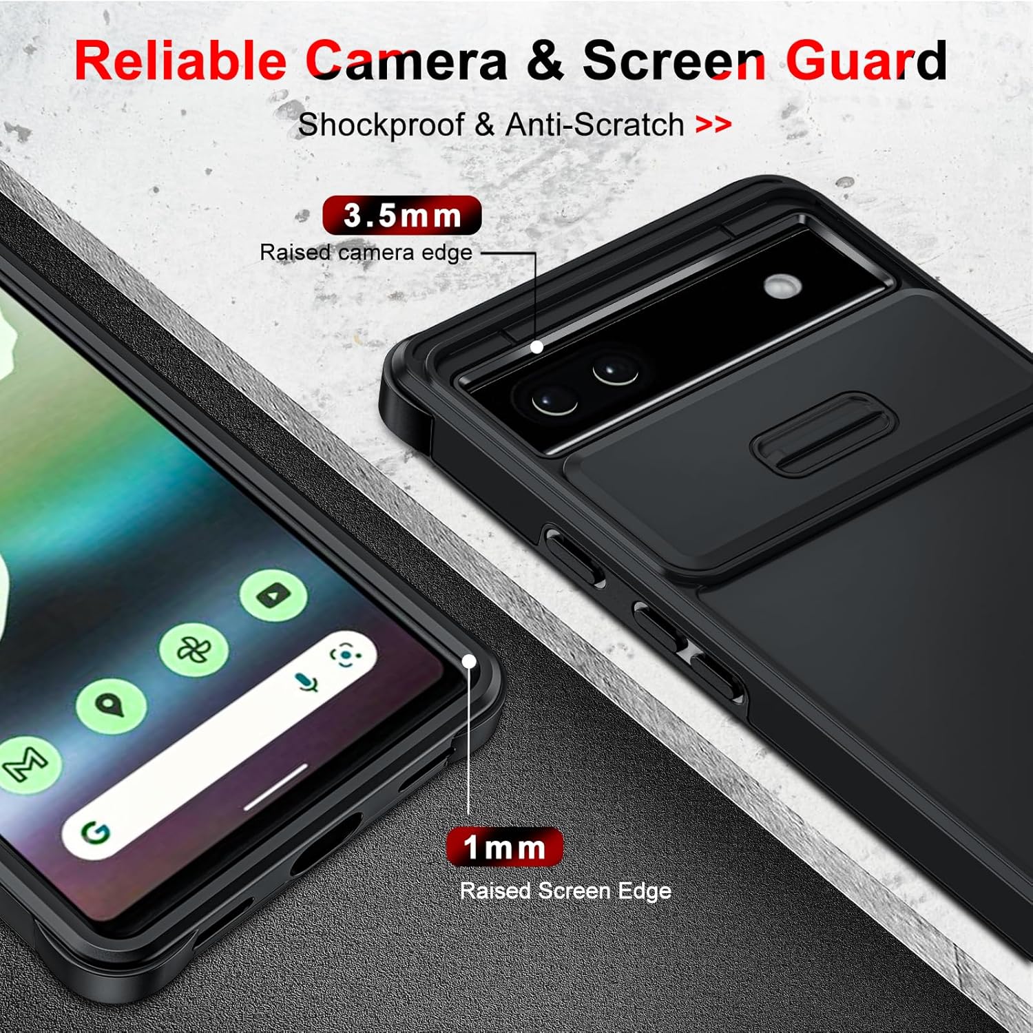 LeYi Funda para Pixel 6A (2022) Funda para teléfono Google Pixel 6A con cubierta deslizante para cámara y 2 protectores de pantalla de vidrio