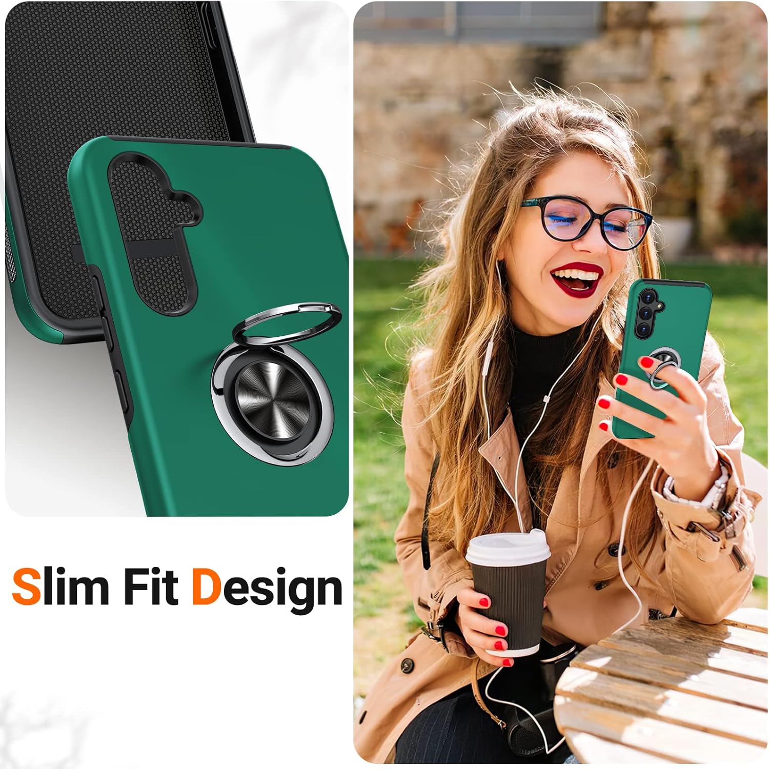 JAME Funda para Samsung Galaxy A54 5G, Samsung A54 5G con protector de pantalla, funda delgada y suave para A54 5G con soporte de anillo, funda de