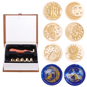 Juego de sellos de cera de 6 piezas, diseño de luna, sol y estrella, cabezales de sello para invitación, envoltura de regalos, brujería, tarjeta, Juego de sellos de cera de 6 piezas, diseño de luna, sol y estrella, cabezales de sello para invitación, envoltura de regalos, brujería, tarjeta,