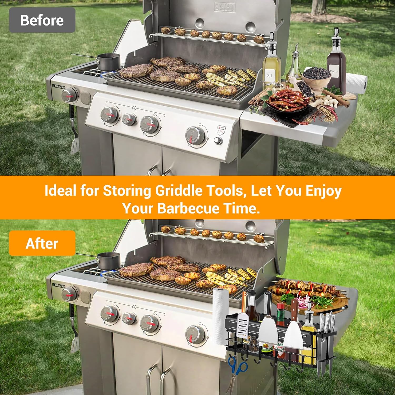 Organizador de parrilla para parrillas Blackstone de 28 pulgadas36 pulgadas, ahorro de espacio, caja de almacenamiento de accesorios de barbacoa con
