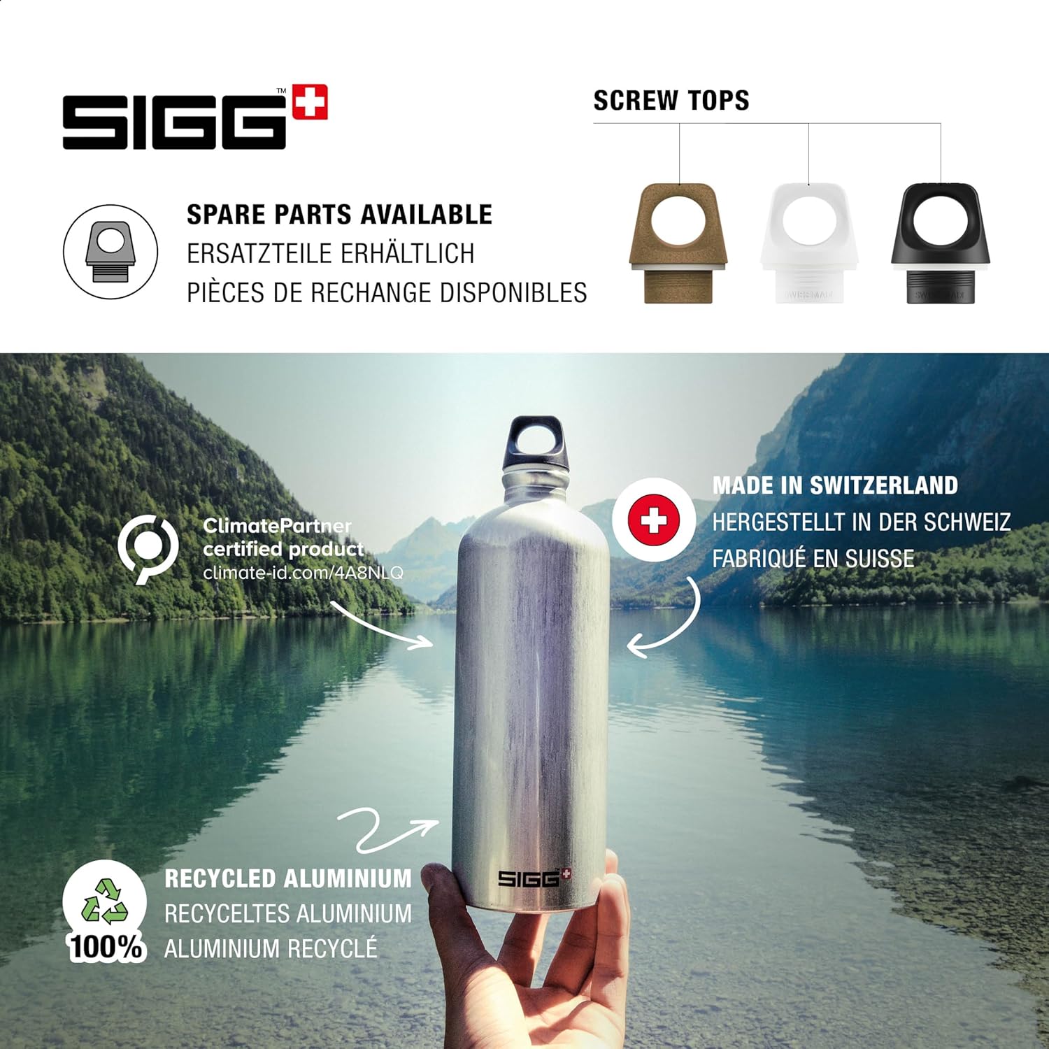 SIGG – Botella de agua de aluminio – Viajero – Hecho en Suiza – Bebidas carbonatadas – Reciclado – Sin BPA – 20 onzas  34 onzas