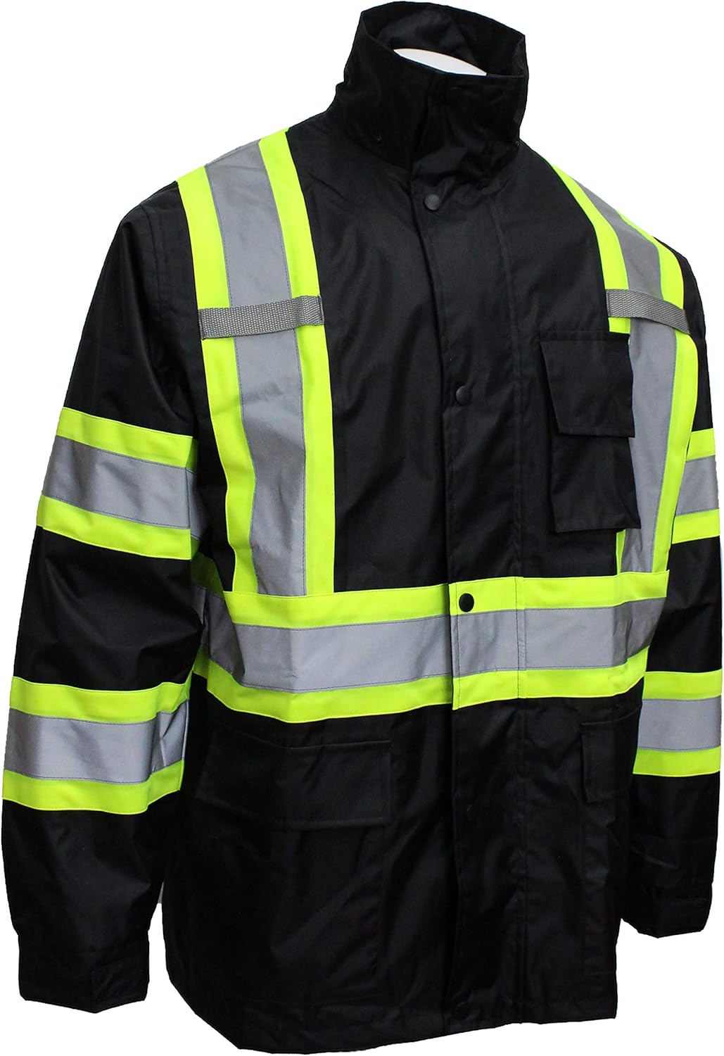 TBK66 – Traje de lluvia clase 3, chaqueta, pantalones de alta visibilidad, parte inferior negra reflectante con patrón en X (4XL, negro), Negro neón