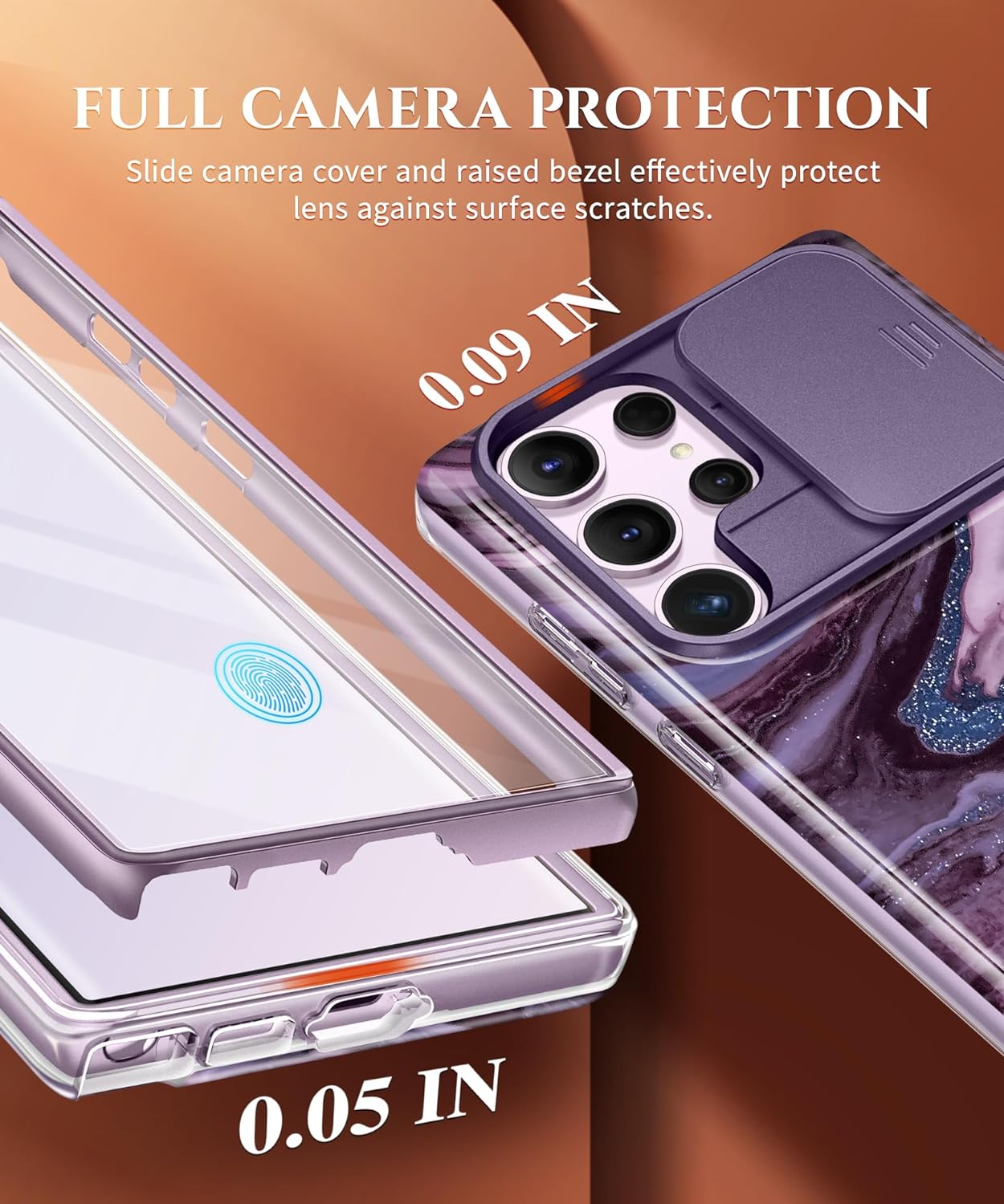 GVIEWIN Funda para Samsung Galaxy S23 Ultra con funda deslizante para cámara, protector de pantalla integrado 2 marcos frontales de grado militar a