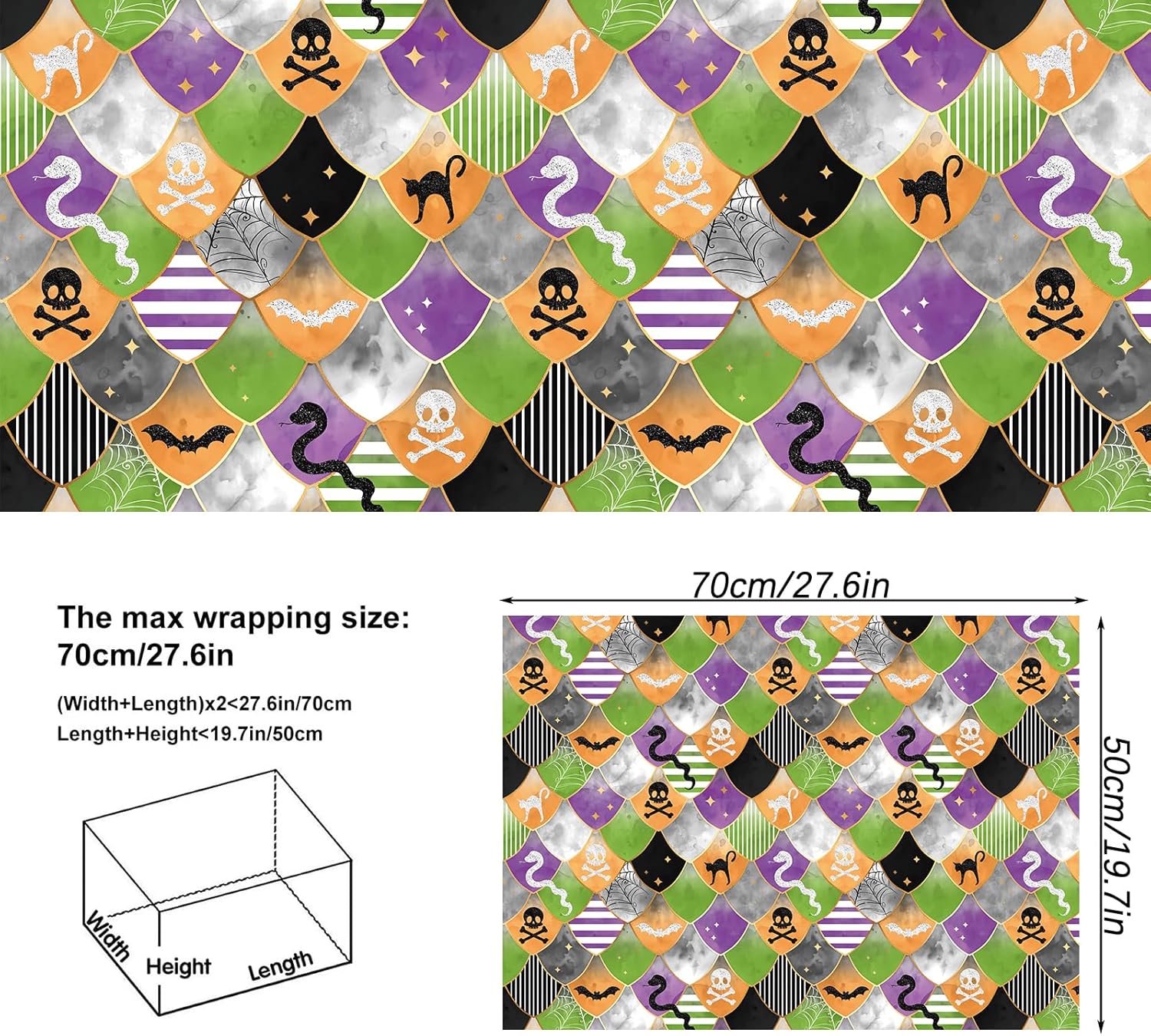 Dtiafu Papel de regalo de Halloween para niños, niñas, mujeres, hombres y niños, 10 hojas de papel de regalo de fantasma gótico con patrones de