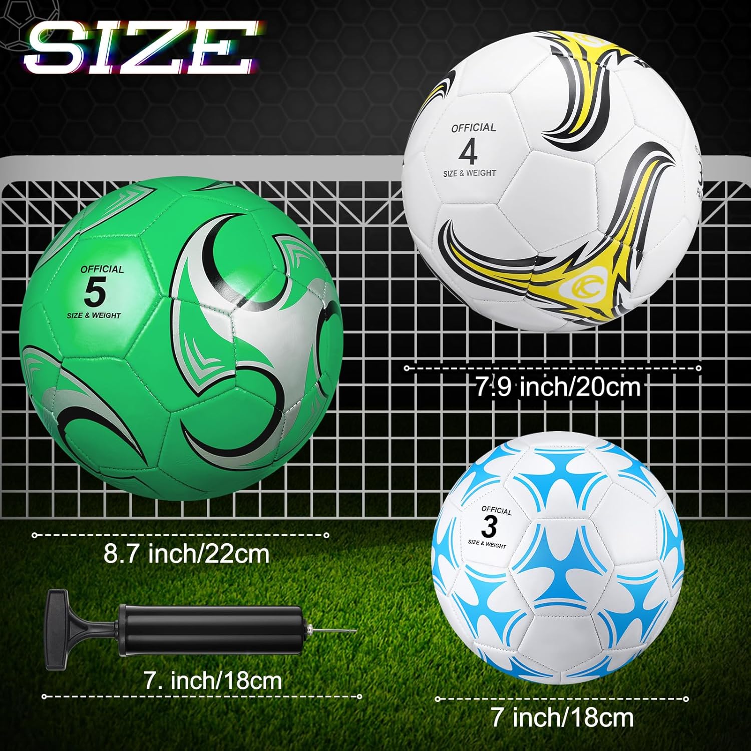 Deekin Balón de fútbol de 6 piezas con inflador, tamaño oficial, para interiores y exteriores, pelota de fútbol a granel, cosido a máquina, regalo