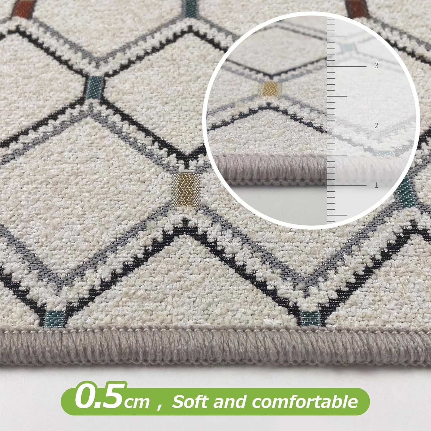 Matace Alfombra bohemia lavable, antideslizante, delgada, de felpilla, ligera, para sala de estar, dormitorio, baño, cocina (5 x 8 pies, crema)