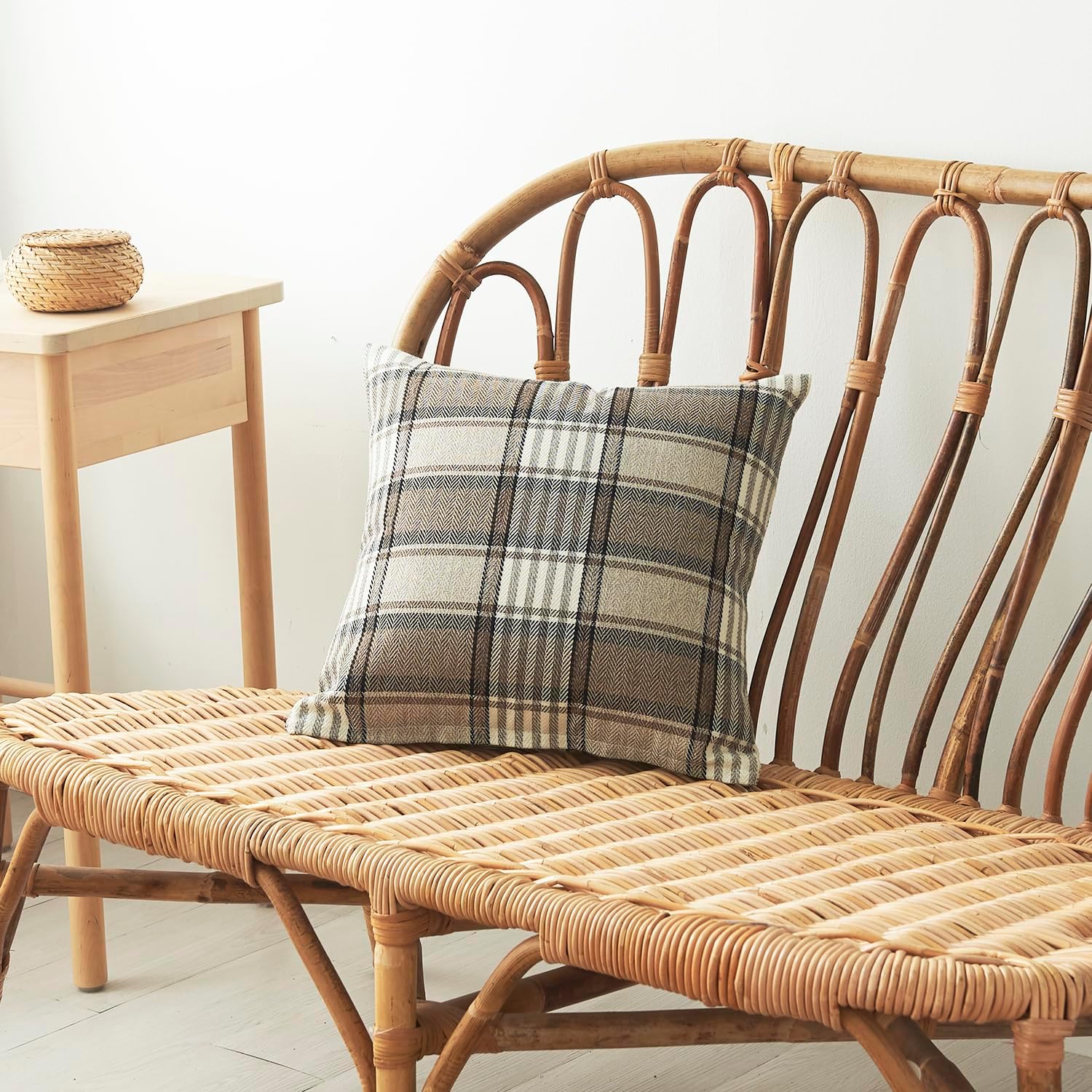 Jiuhong Fundas de almohada de lino y algodón, decoración de casa de campo, a cuadros, cuadradas, decoración del hogar para sofá, dormitorio,