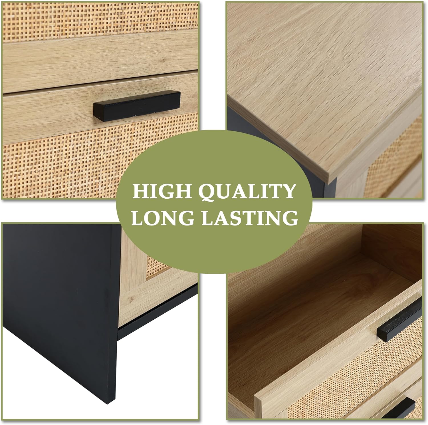 LuxenHome – Cofre de ratán con 3 cajones de madera negra y marrón