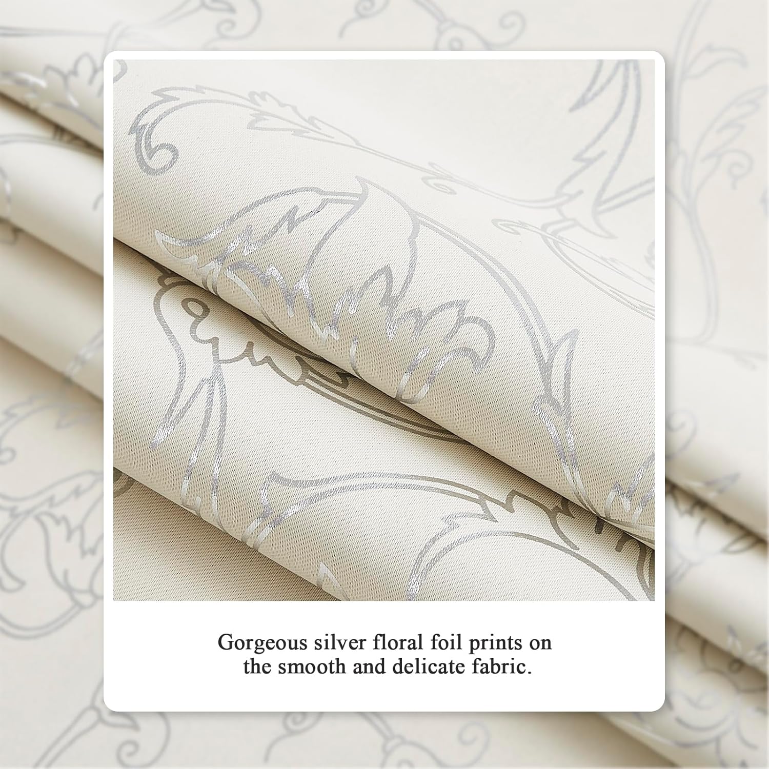 Enactex Cortinas 100% opacas de 84 pulgadas de largo para dormitorio, cortinas con patrón floral plateado para sala de estar, oscurecimiento de la