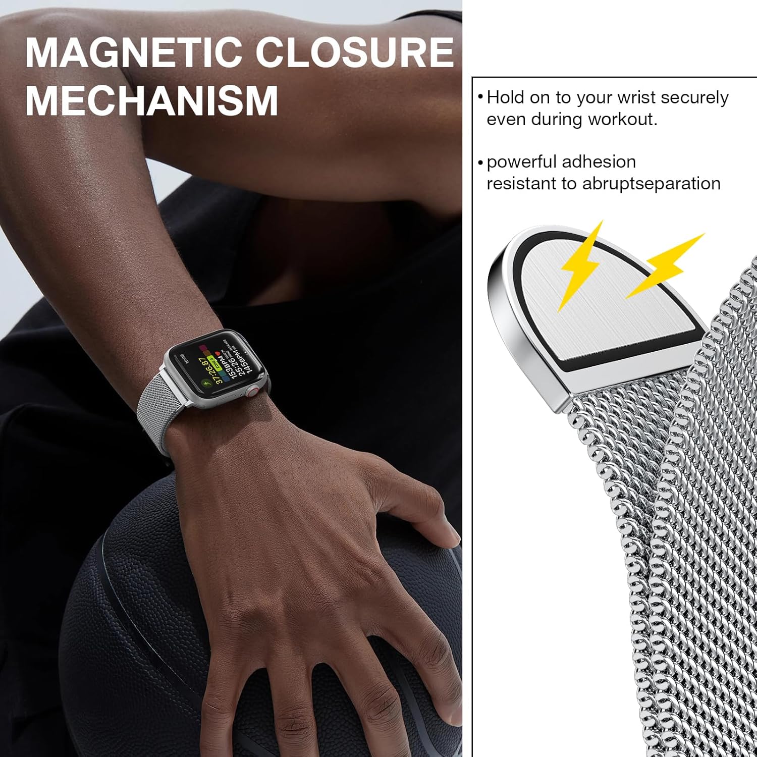 MARGE PLUS – Correa milanesa de acero inoxidable compatible con Apple Watch Band de 1.654 in, 1.732 in, 1.772 in, 1.929 in, 1.496 in, 1.575 in y