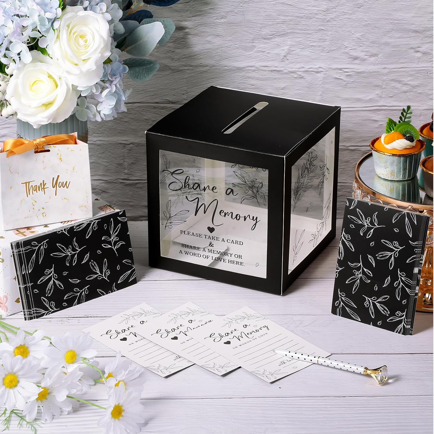 Pajean 50 tarjetas de memoria Greenery Share a Memory para colecciones de vida, tarjetas de memoria, ideas de tarjetas de invitados para funeral,