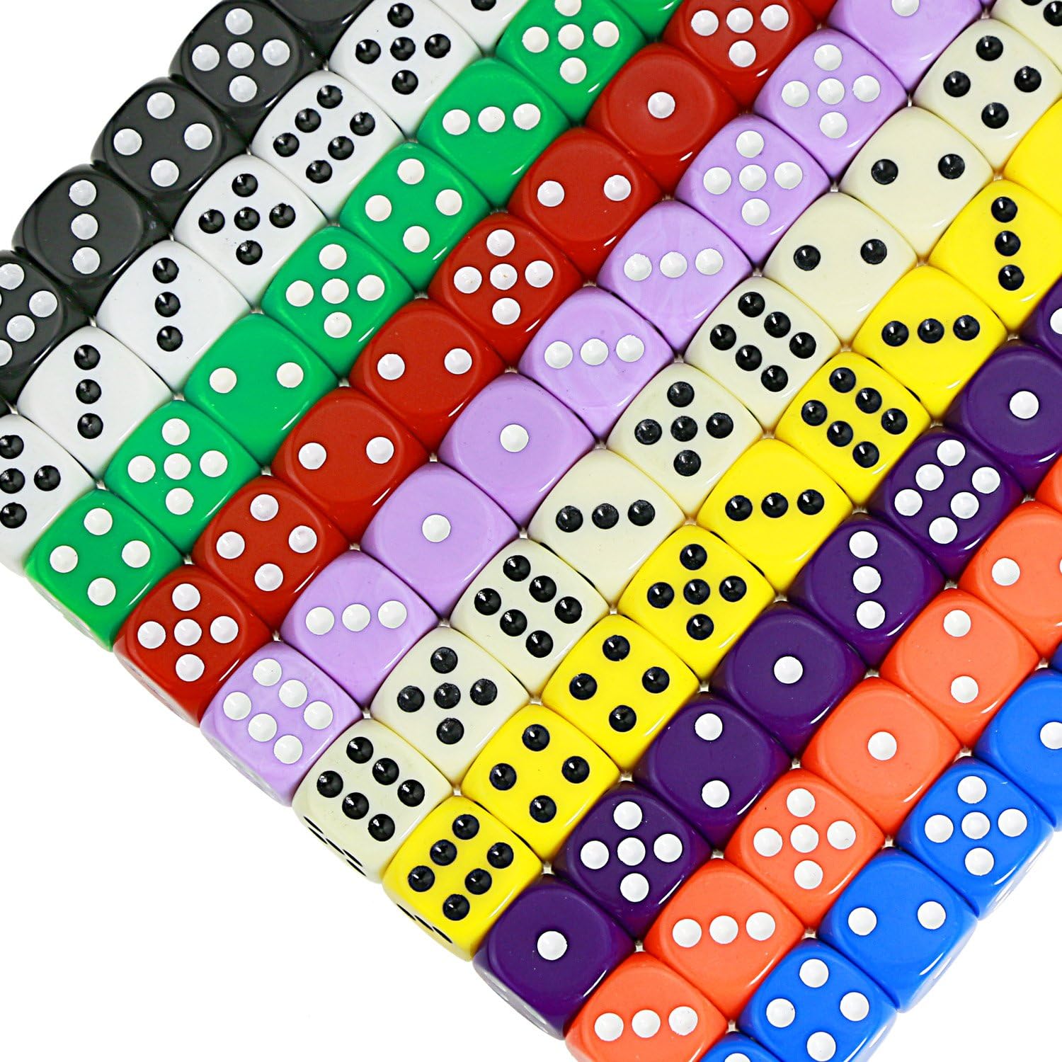 SUNMON Juego de 100 dados multicolores, 0.630 in, 10 colores surtidos con 10 unidades cada uno, dados estándar D6 con bolsa de transporte extra,