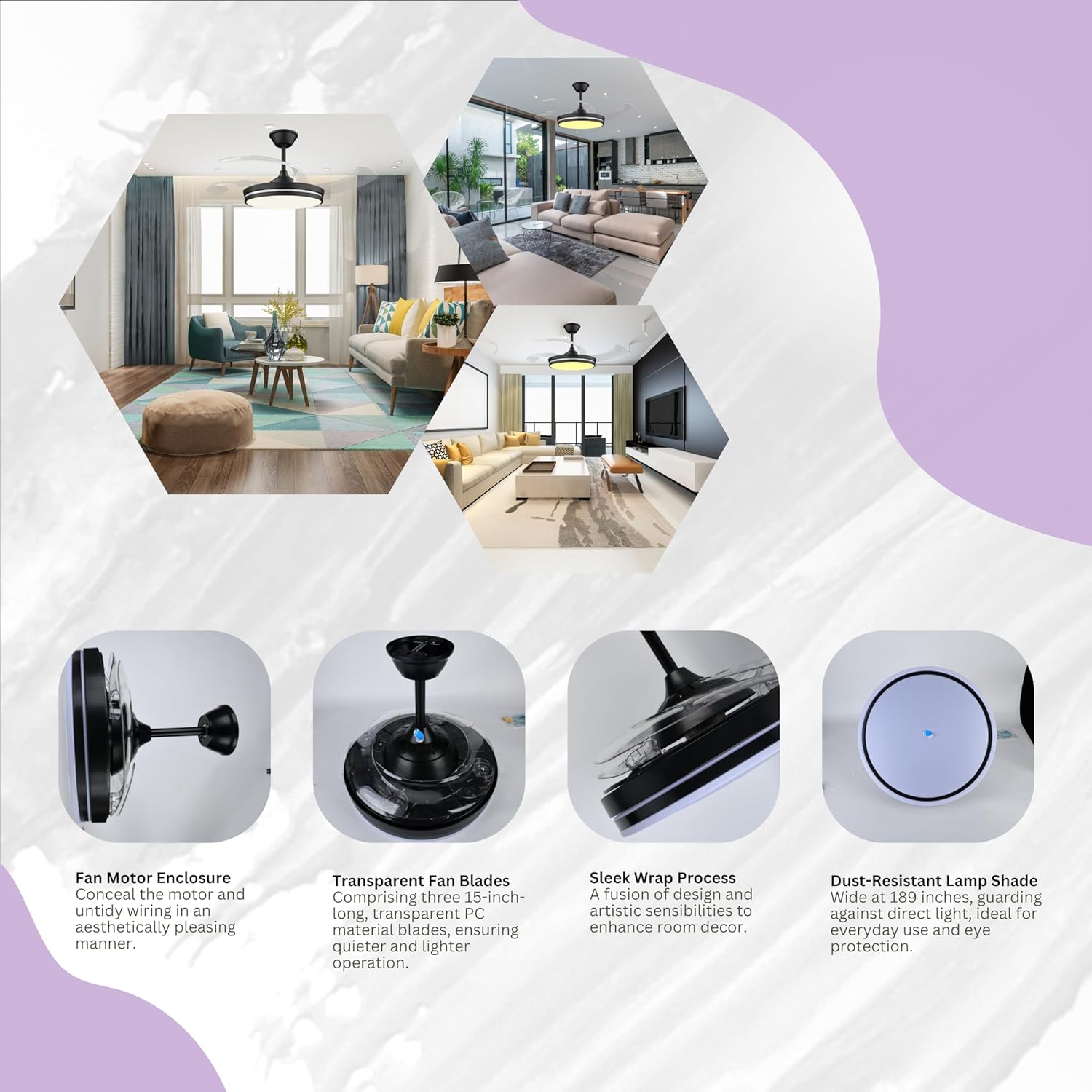 Ventilador de techo retráctil con luces, ventilador de techo retráctil de 42 pulgadas con luz LED y control remoto, motor silencioso de cuchillas