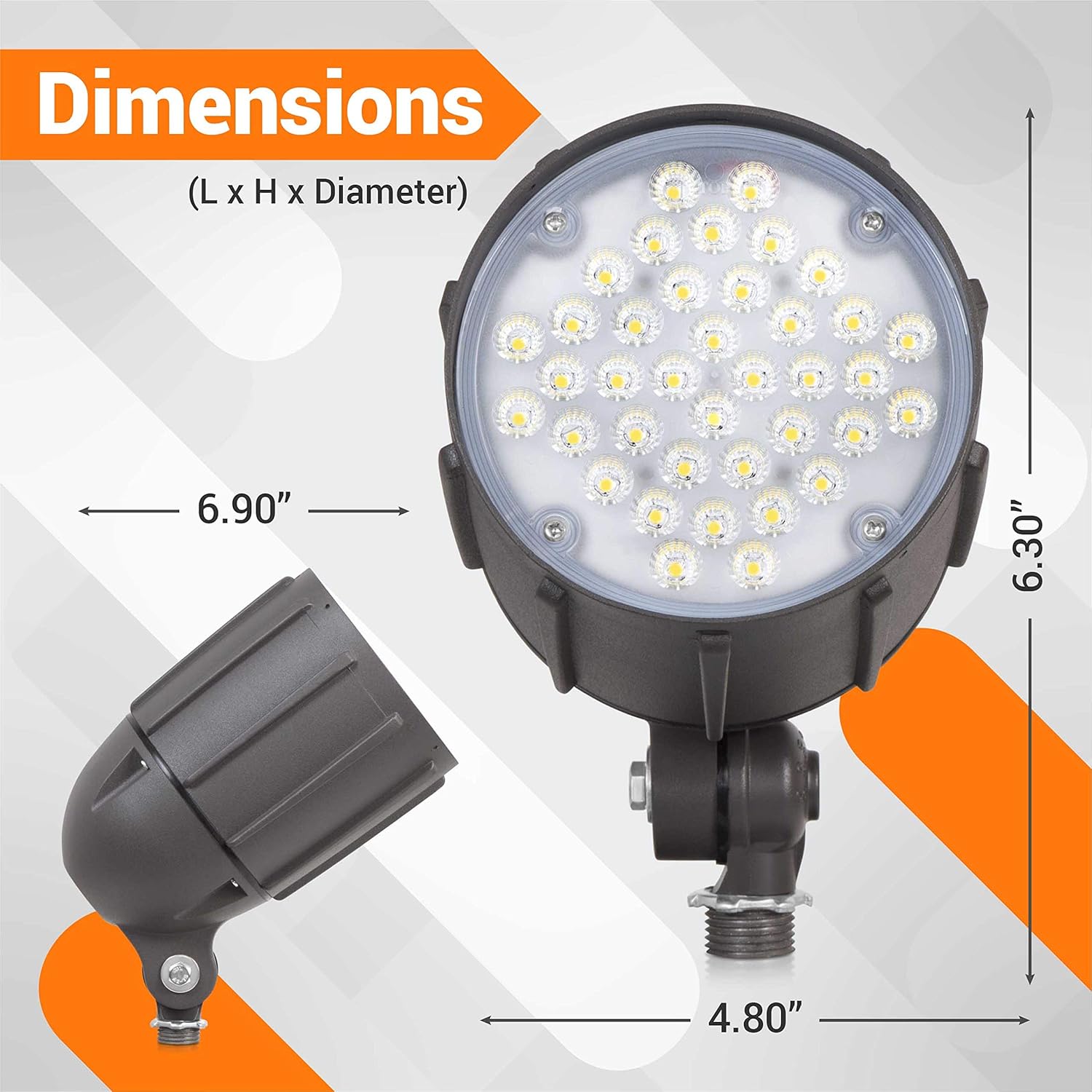 Luz de inundación LED de 30 vatios para iluminación de paisaje al aire libre de 120 voltios, 3870 lm, bronce, igual a 150 W MH, luz de asta de