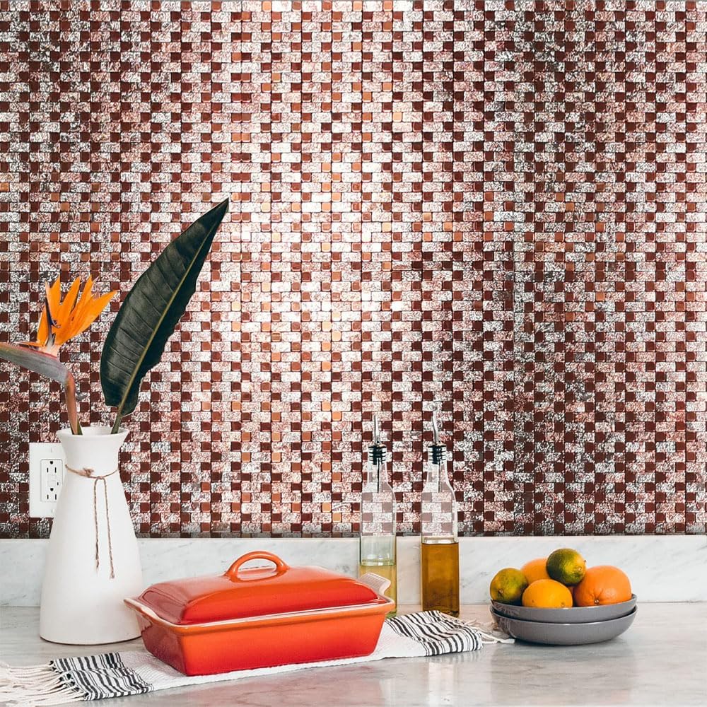 WEIMEISC 10 hojas de azulejos de mosaico para cocina, despegar y pegar, superficie de aluminio de 11.65 x 11.65 pulgadas, panel de calcomanías de