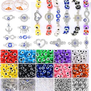 2000 cuentas contra el mal de ojo para la fabricación de joyas, dijes redondos planos de ojo turco de 0.315 pulgadas, kit de pulseras de cuentas 2000 cuentas contra el mal de ojo para la fabricación de joyas, dijes redondos planos de ojo turco de 0.315 pulgadas, kit de pulseras de cuentas