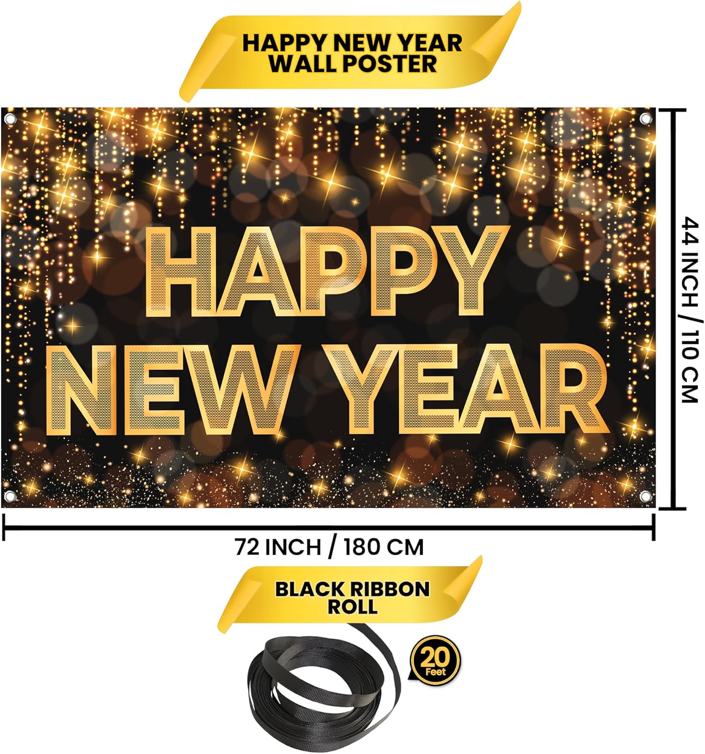 KatchOn, Cartel de feliz año nuevo extra grande  72 x 44 pulgadas  Cartel de Año Nuevo 2024 para decoraciones de feliz año nuevo 2024  Fondo de