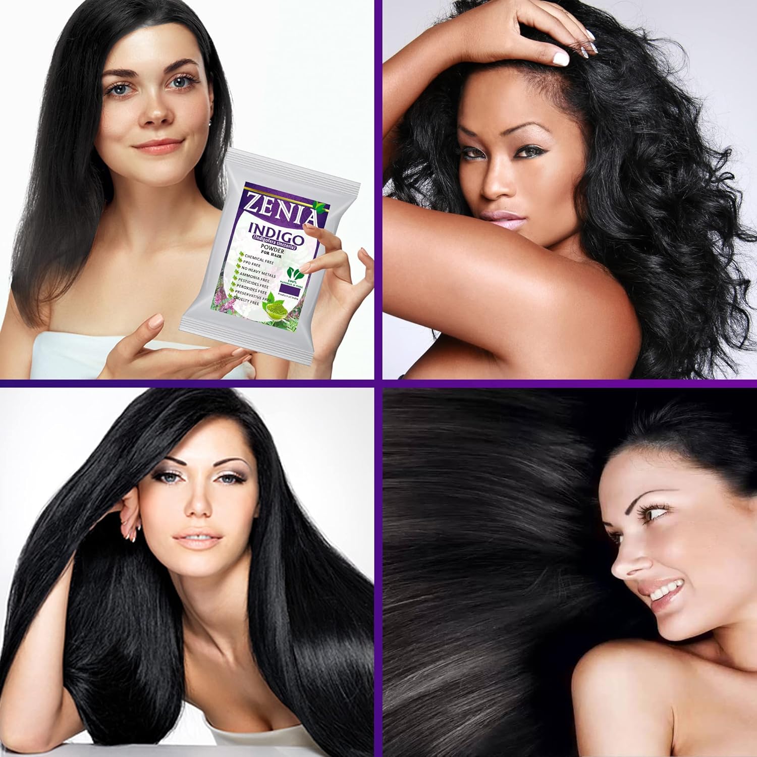 Zenia Tinte índigo en polvo para cabello y barba  7 onzas (7 onzas)  Tinte para el cabello 100% natural  Color de cabello a negro naturalmente  100%