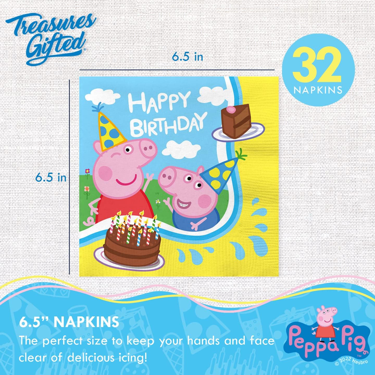 Treasures Gifted Servilletas de fiesta de cumpleaños de Peppa Pig con licencia oficial, paquete de 32 servilletas de Peppa Pig – Servilletas para