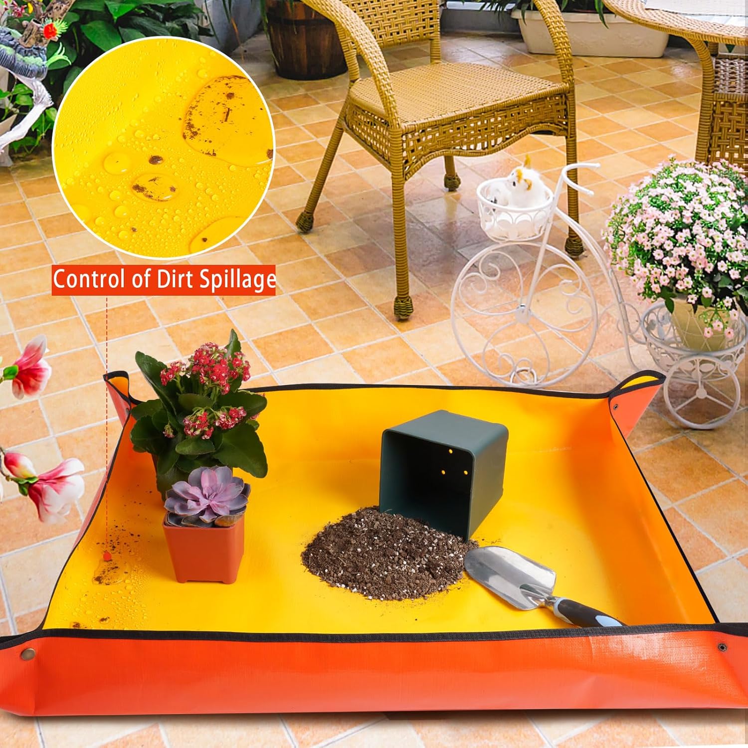 Tapete grande para macetas para trasplante de plantas de casa y control de mezcla de suelo, impermeable, bandeja de trasplante de plantas,