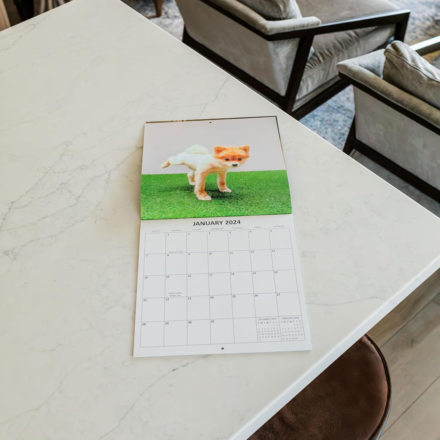 Calendario mensual de pared 2024 Funny Dogs Marking Territory  12 x 24 pulgadas  Calendario de perro de regalo de broma 2024