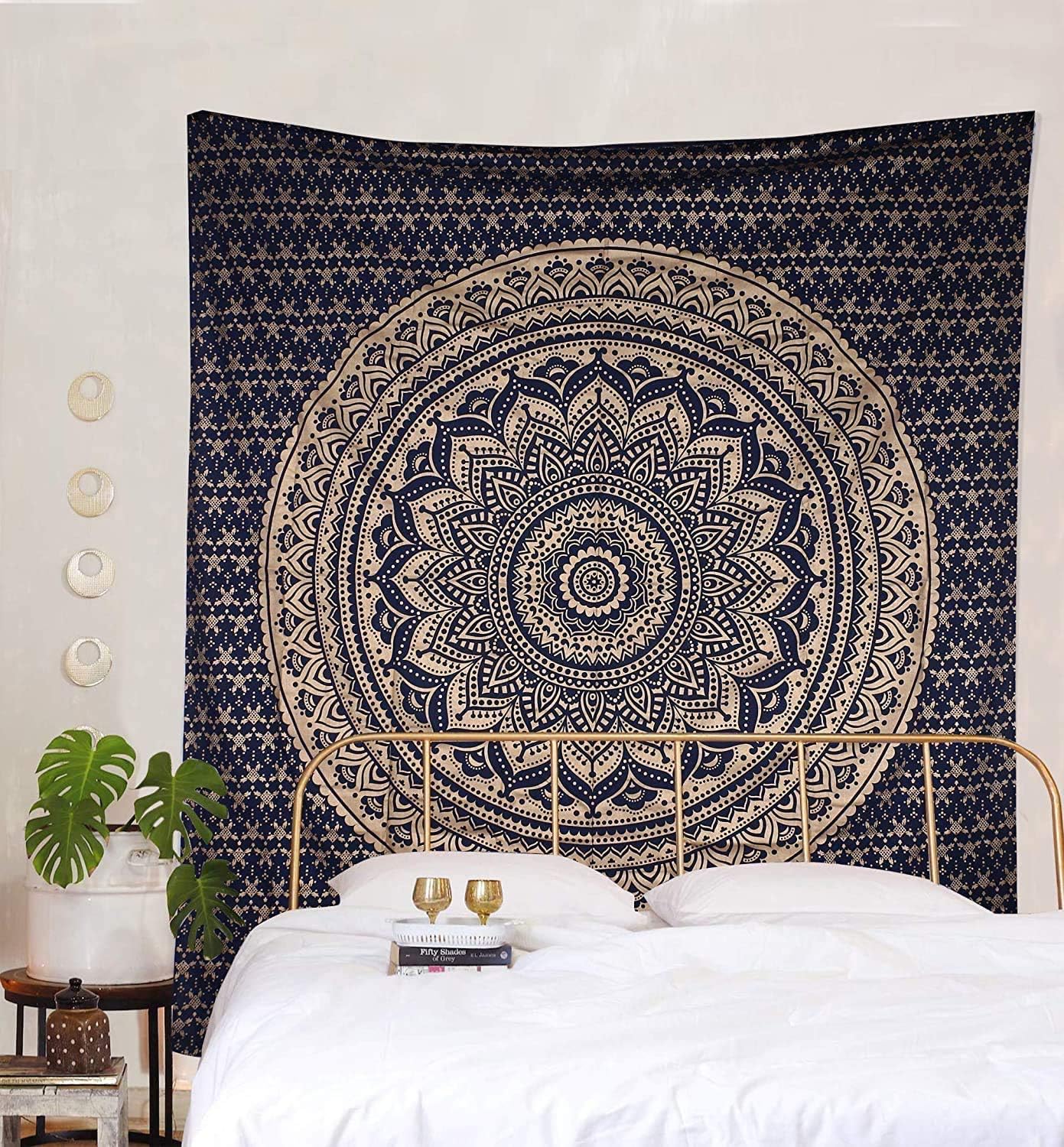 Popular Handicrafts Original Ombre – Tapiz indio Mandala para pared, ornamento hippie, colcha bohemia con brillo metálico
