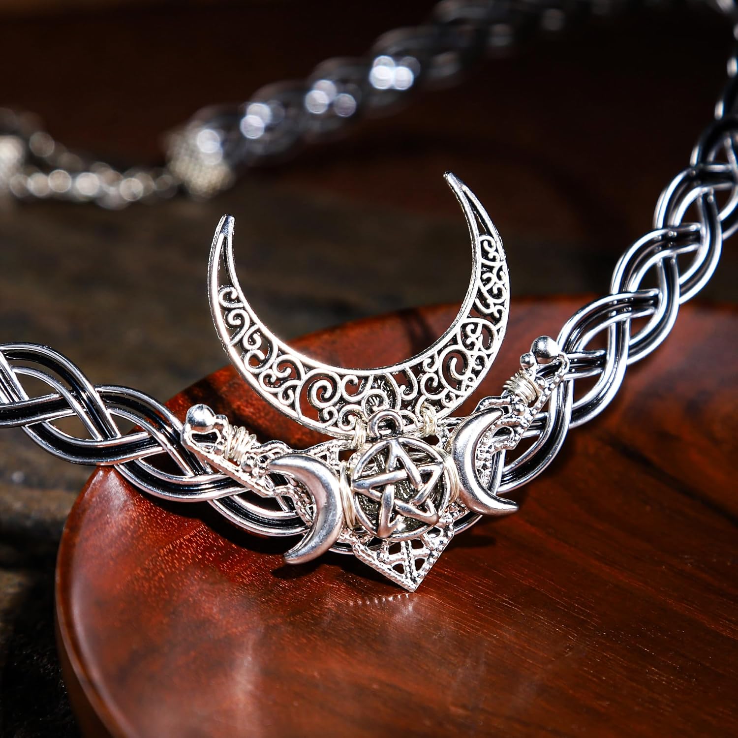 Viking Moon Fairy Circlet – Handmade Braid Fairy Crown for Men Women Halloween Renaissance Medieval Retro Festival Celtic Cosplay Party Costume