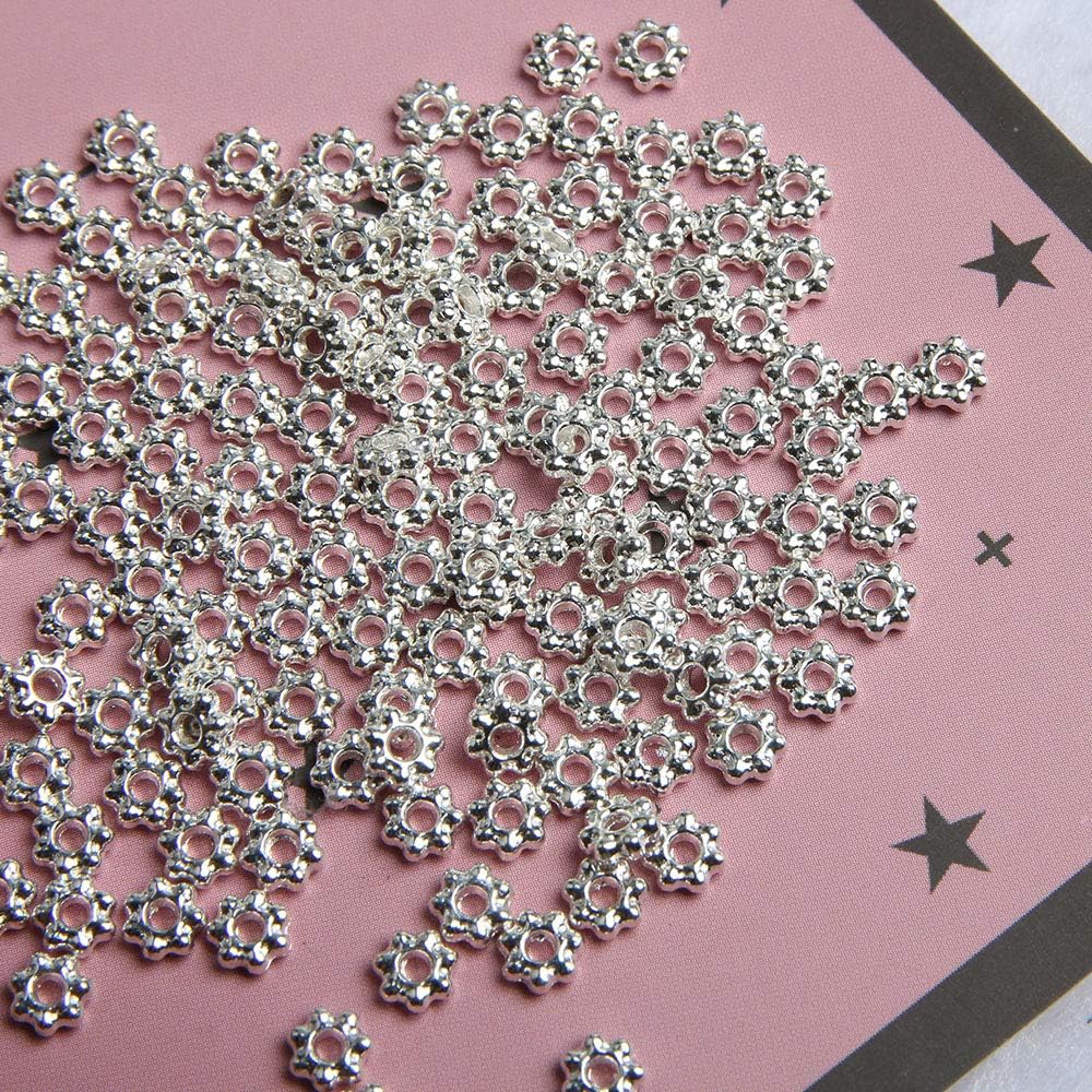 500 cuentas espaciadoras en forma de flor de margarita de plata tibetana, fabricación de joyas, bricolaje de 0.157 in