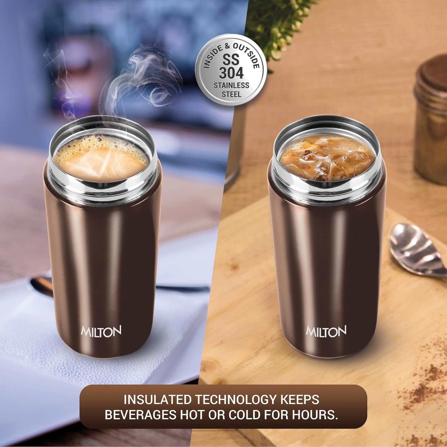 MILTON Taza de café aislada al vacío de doble pared con tapa a prueba de fugas, tazas de café reutilizables  Taza de café de viaje para automóvil