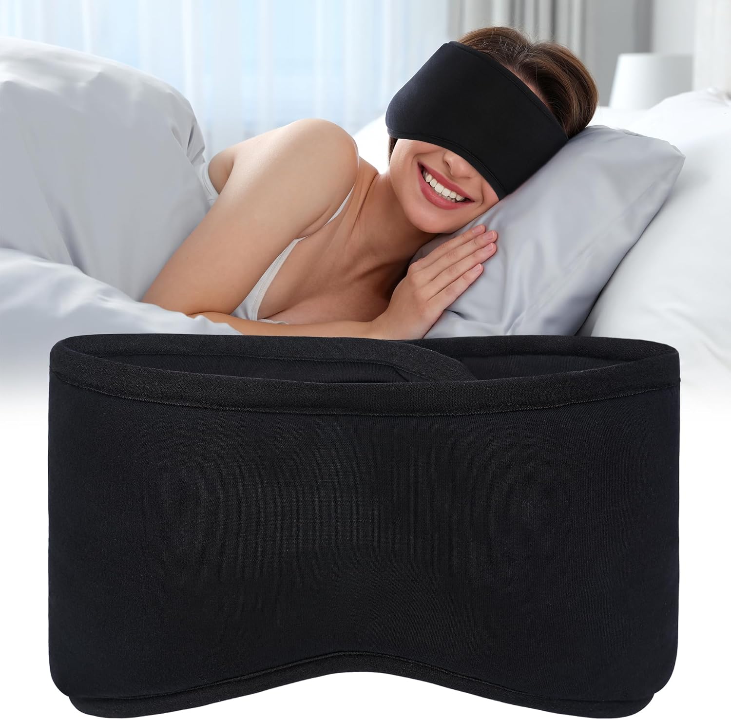 FRESHME Máscara de ojos negra para dormir con cubierta para las orejas  Bloquea la luz contorneada noche antifaz para dormir con cubierta para las
