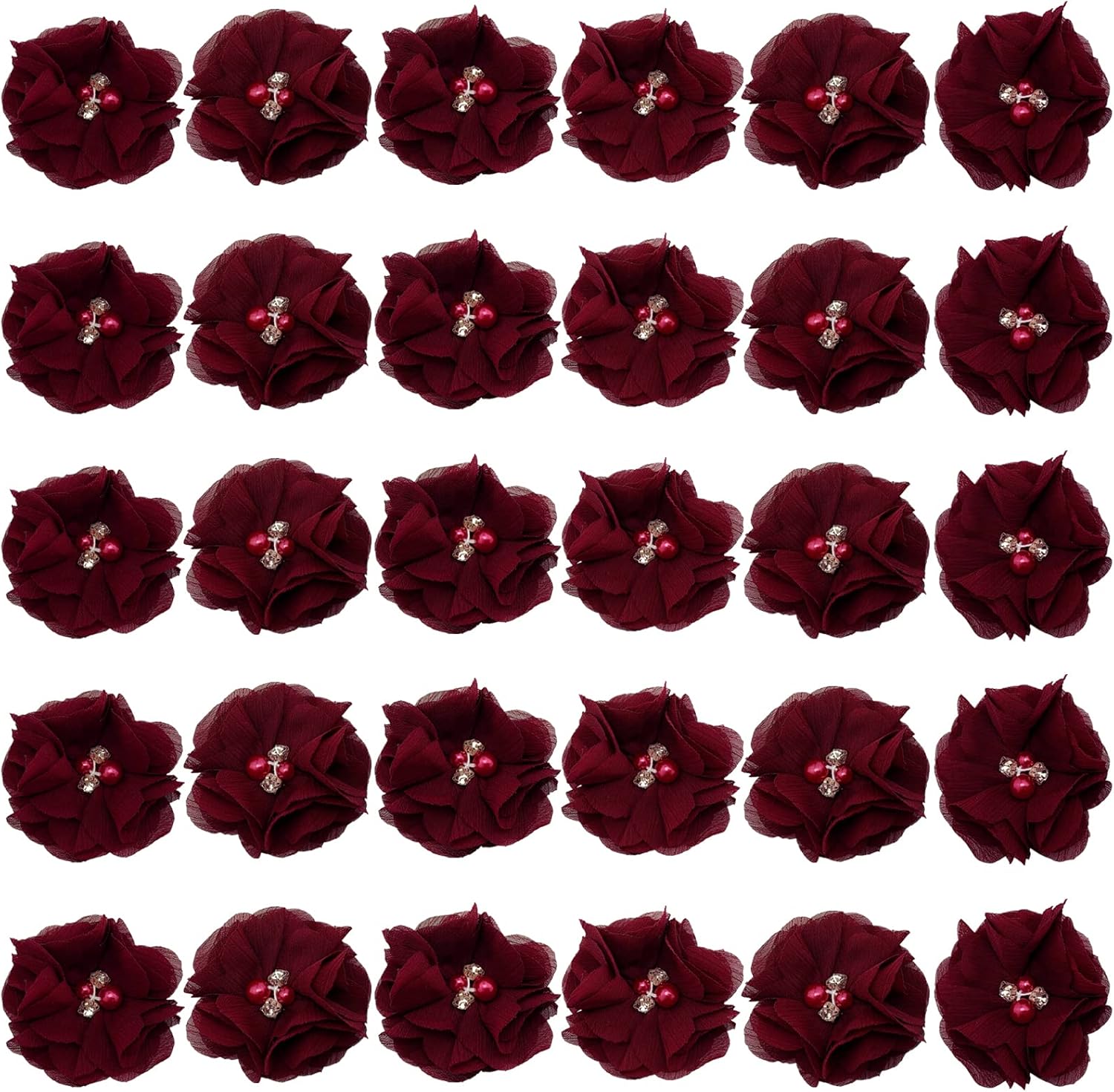 30 piezas de flores de gasa con diamantes de imitación de 2 pulgadas, apliques de tela de costura para ropa, manualidades, fiestas, decoración de