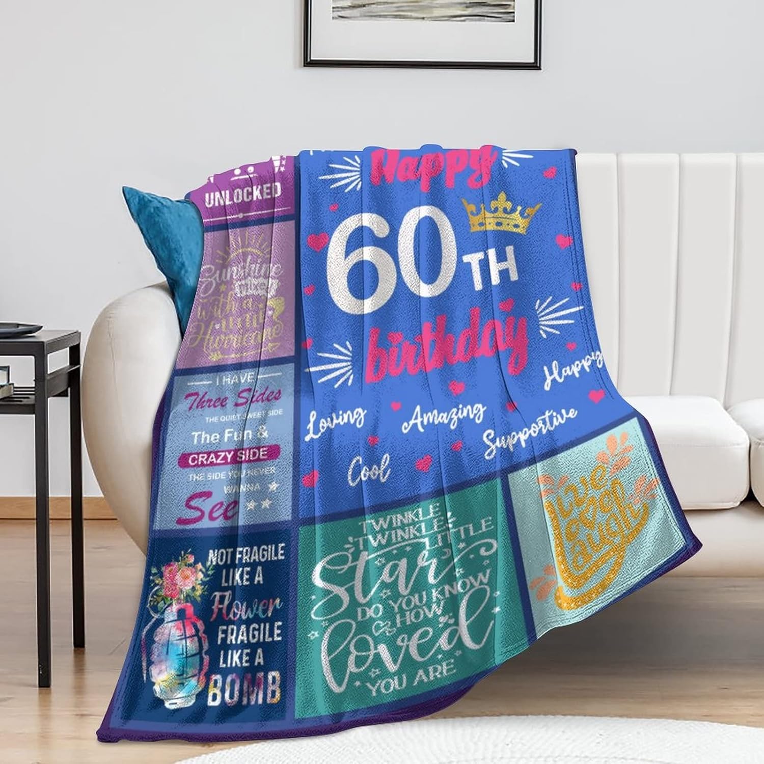 Manta de regalo de 60 cumpleaños para mujer, ideas de regalo de cumpleaños 60 para mujeres, regalos de 60 años para mujeres, mantas de 50 x 60