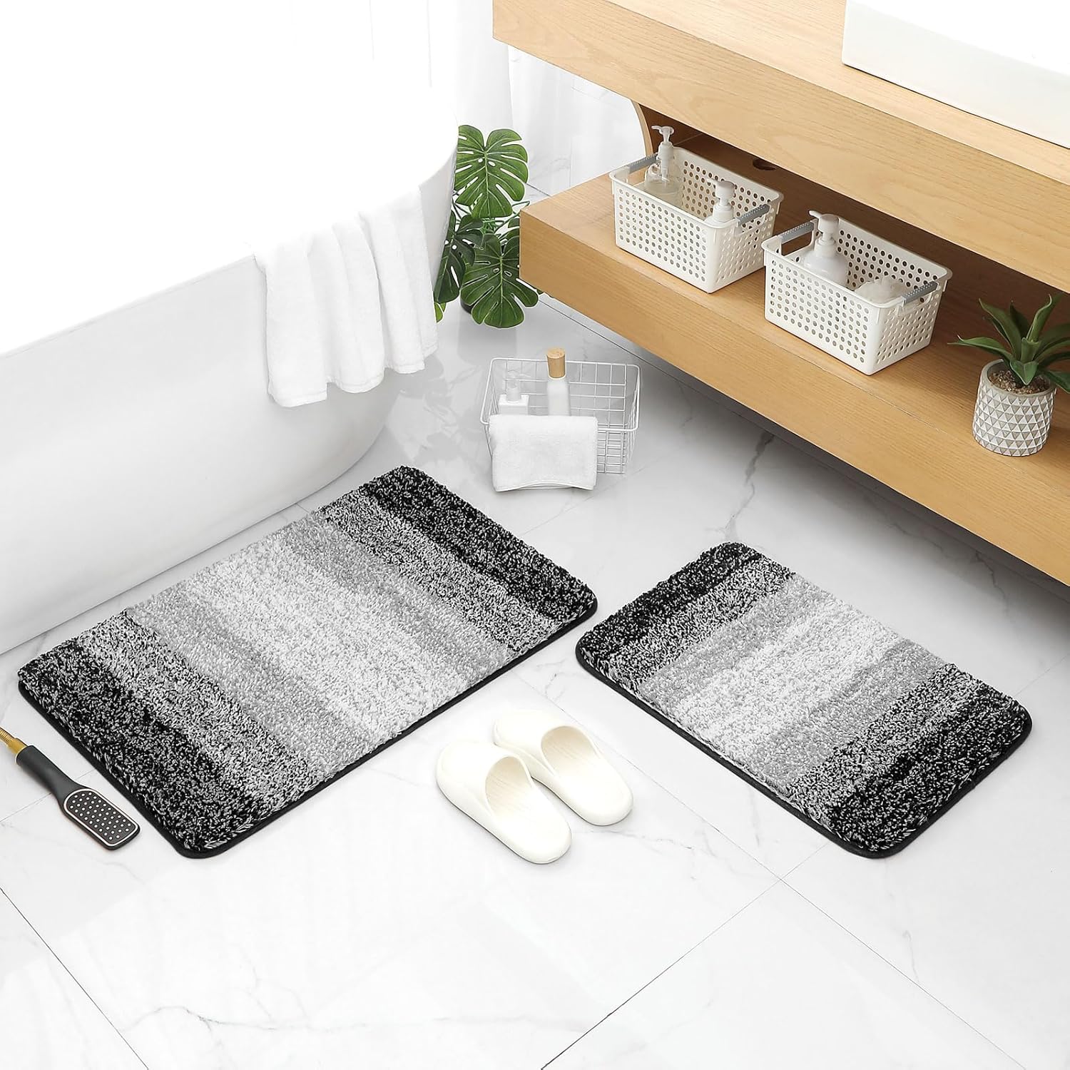 MitoVilla Juego de 2 alfombras de pasillo de baño, gruesas, lavables, antideslizantes, de microfibra suave, esponjosas, modernas, para ducha y baño,