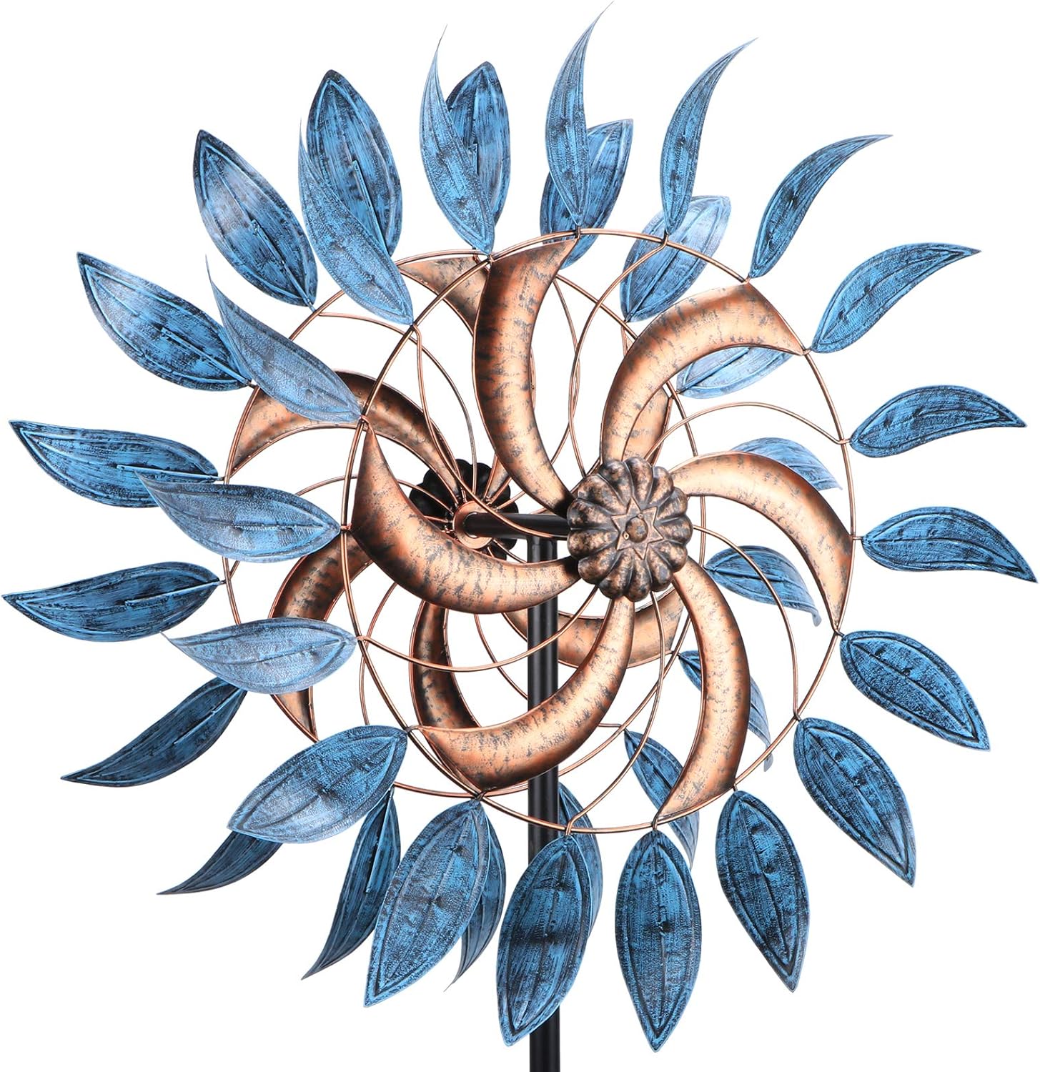 VCUTEKA Molino de viento grande de metal para interiores y exteriores, esculturas de viento de dos vías para decoración de jardín y patio