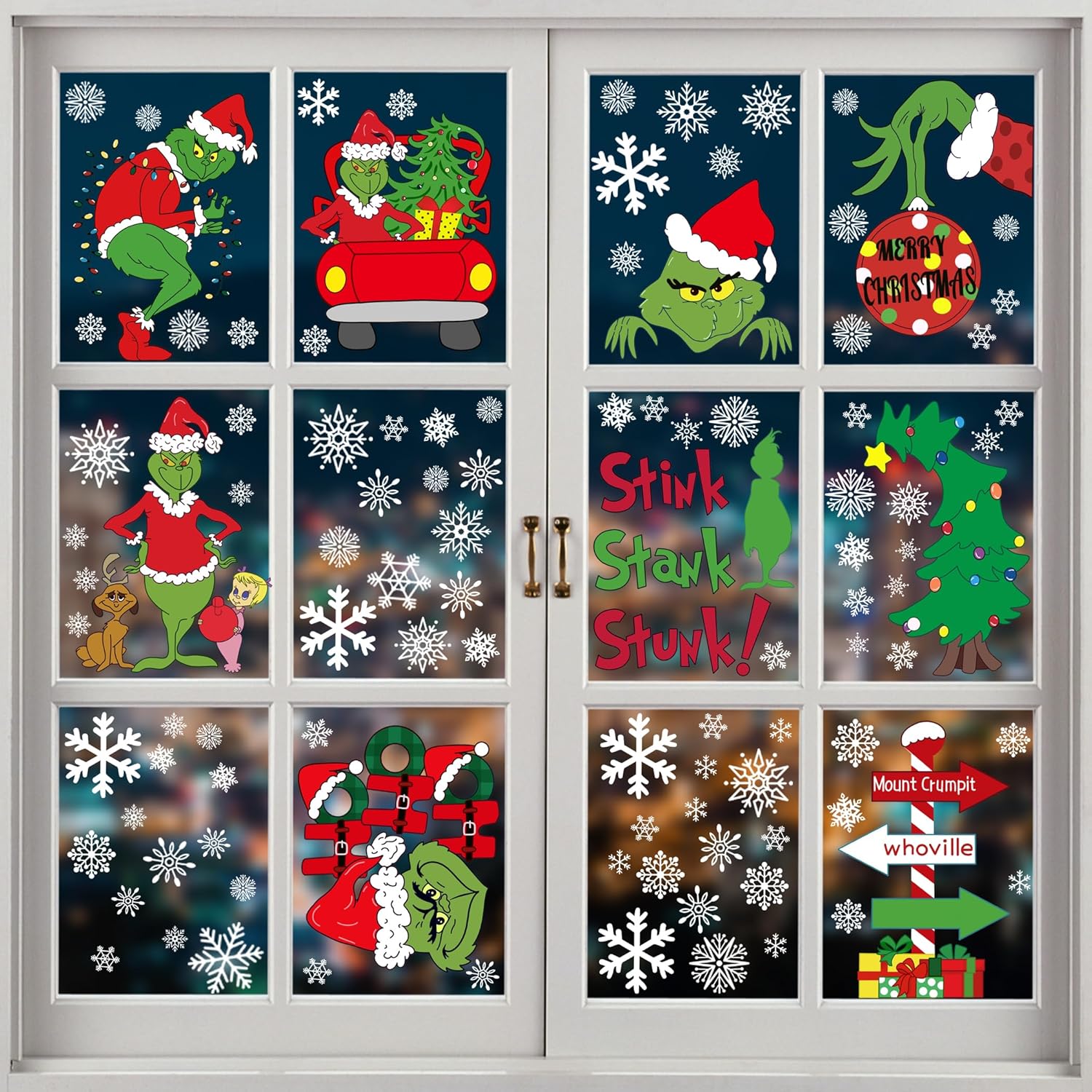 308 calcomanías de Navidad impermeables de doble cara para decoración de Navidad, copos de nieve, calcomanías de ventana para ventanas de vidrio,