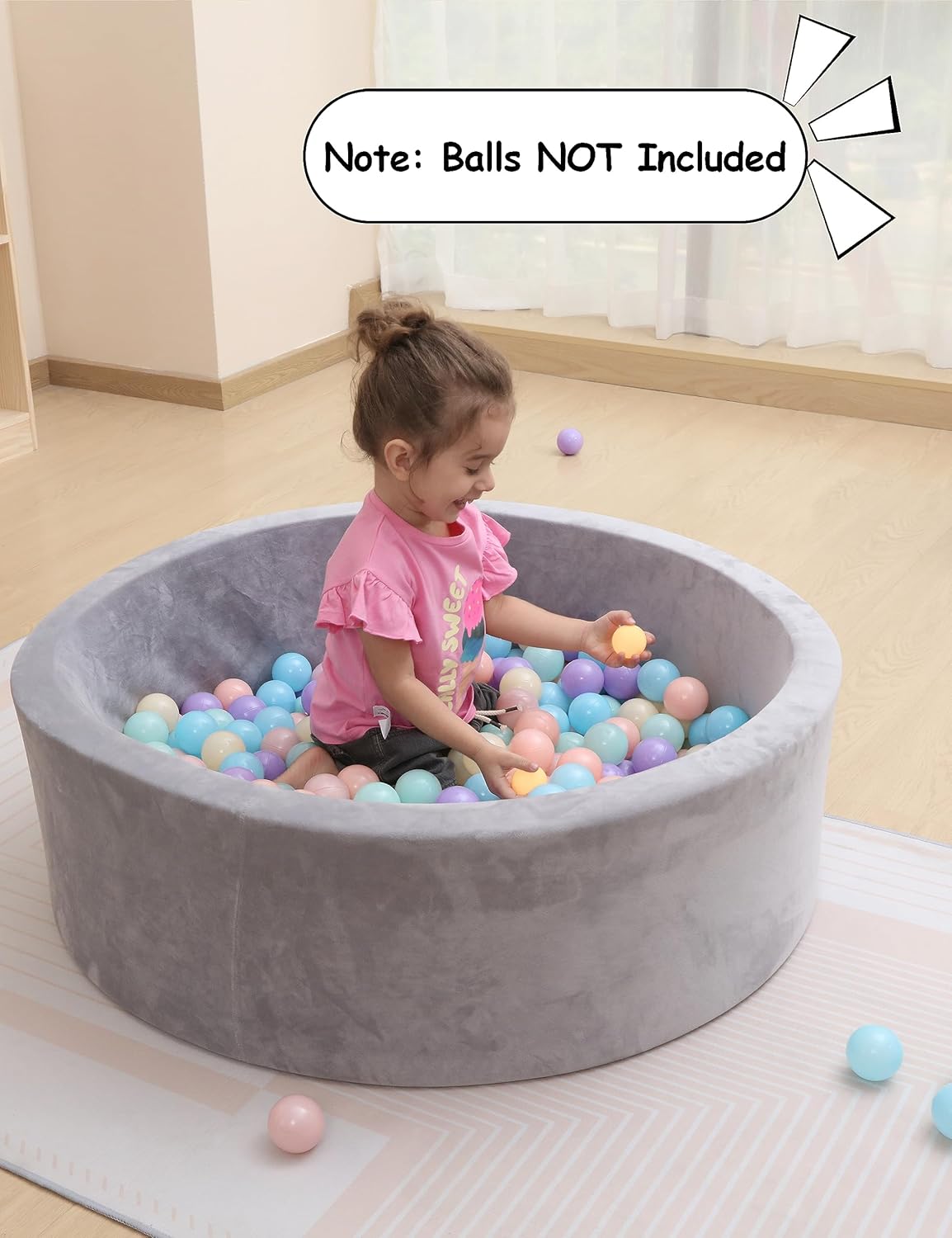 Piscina de bolas de espuma para niños pequeños, redonda y suave, para jugar en interiores, juguete de regalo para niños y bebés, gris (bolas no