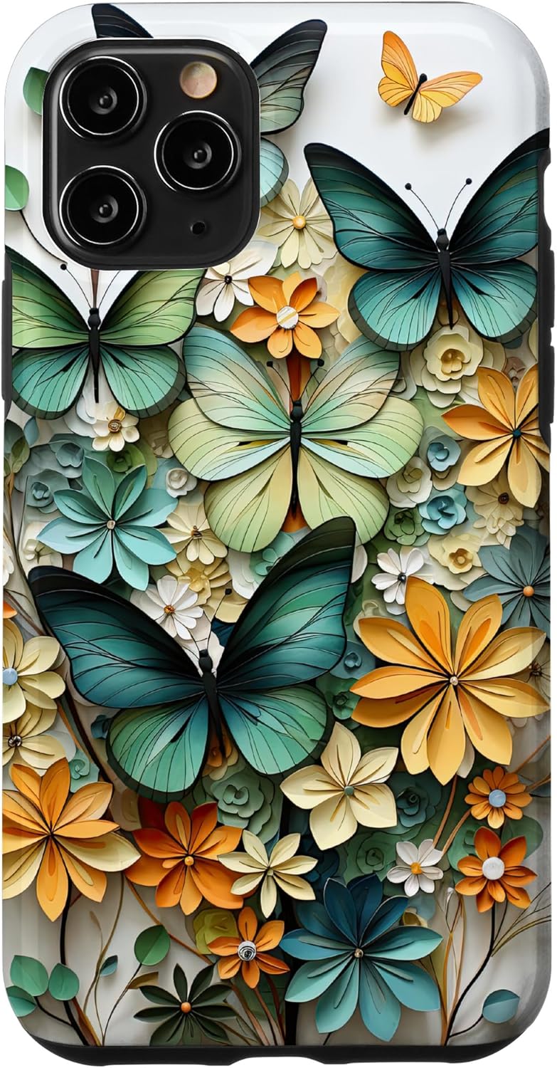 Funda para iPhone 11 Pro mariposa estética mariposas verdes naturaleza acuarela